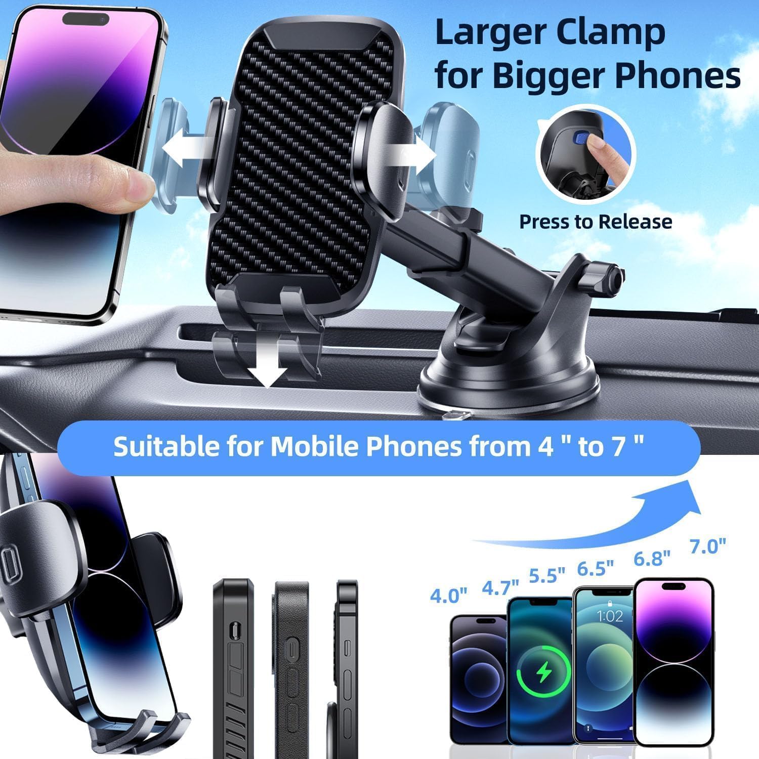 Vexloria Universal Car Phone Holder Mount - 360° Rotatable for All 4.0-7.0 Inch Smartphones (Model ZJ-Y02) | Perfect for Driving, GPS Navigation & Hands-Free Calling