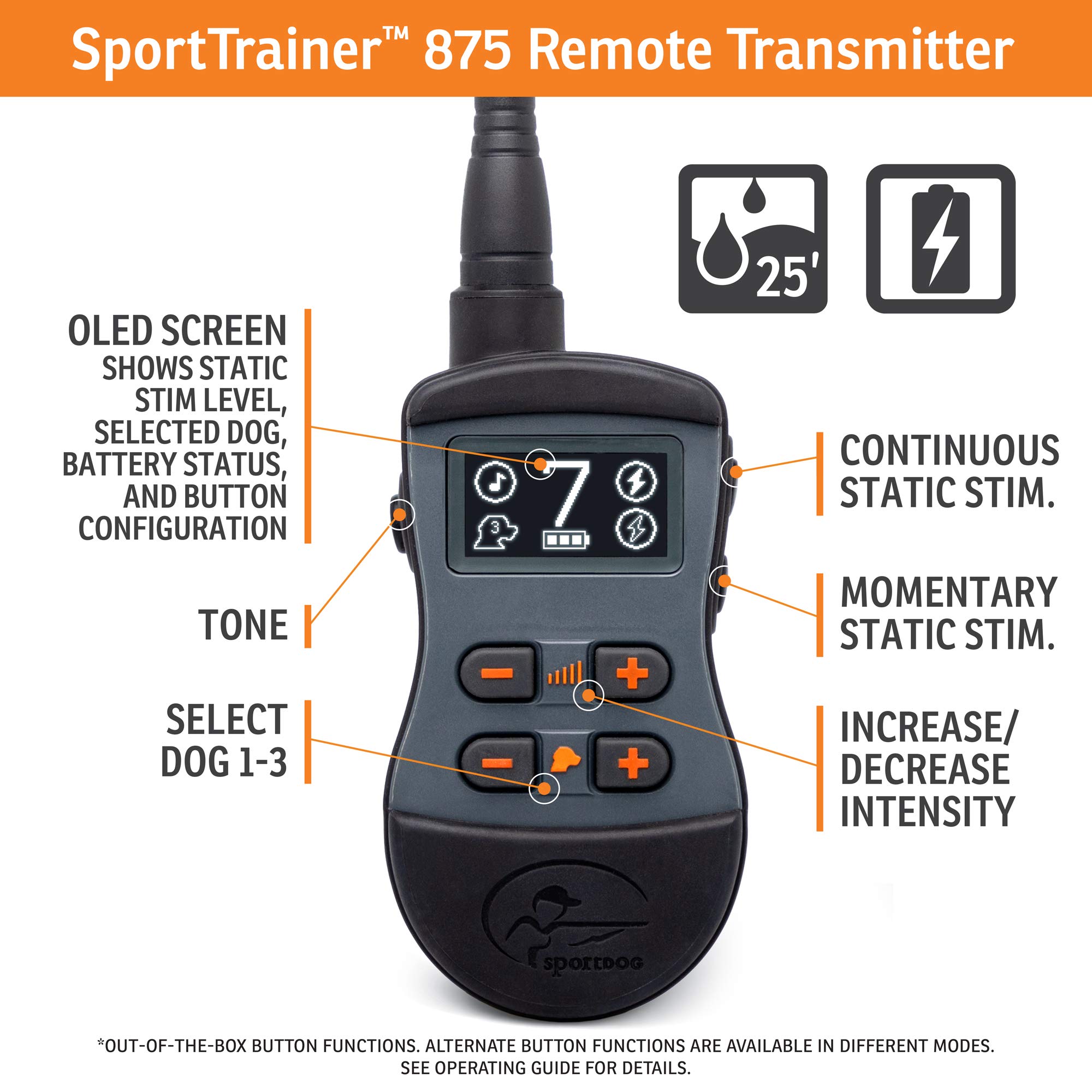 SportDOG Brand SportTrainer 875 Remote Dog Training Collar - 1/2 Mile Range, Waterproof & Rechargeable E-Collar with OLED Screen - Tone, Vibration & Static Stimulation Modes (Black) - Perfect for Obedience Training, Hunting & Outdoor Adventures