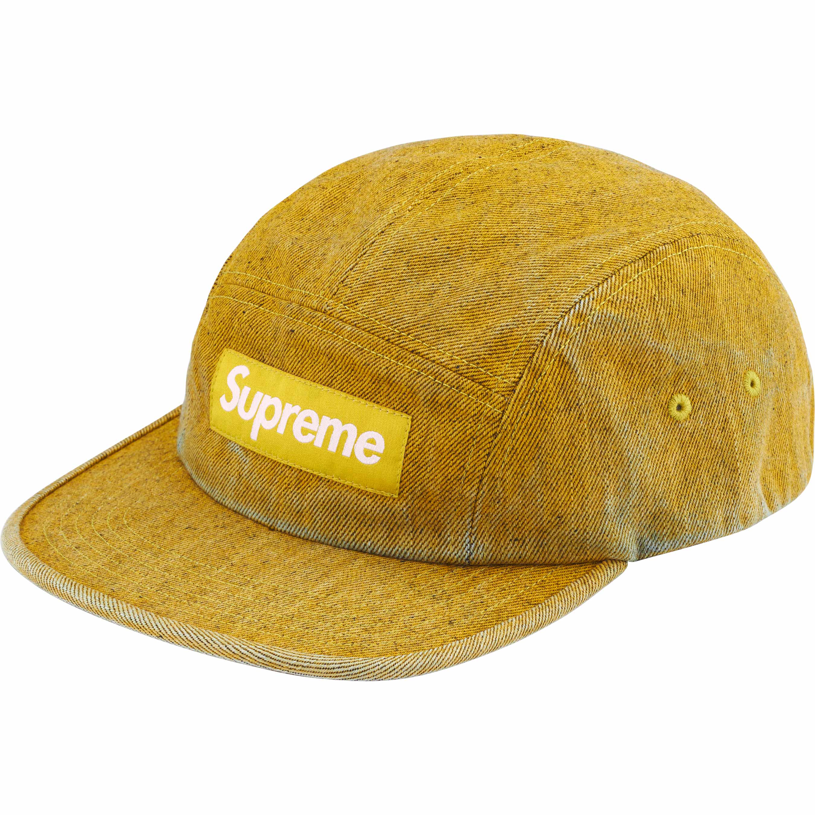 Supreme Coated Denim Camp Cap - Yellow Snapback Hat for Men & Women | Streetwear Fashion Accessory for Urban Outfits & Hip-Hop Style