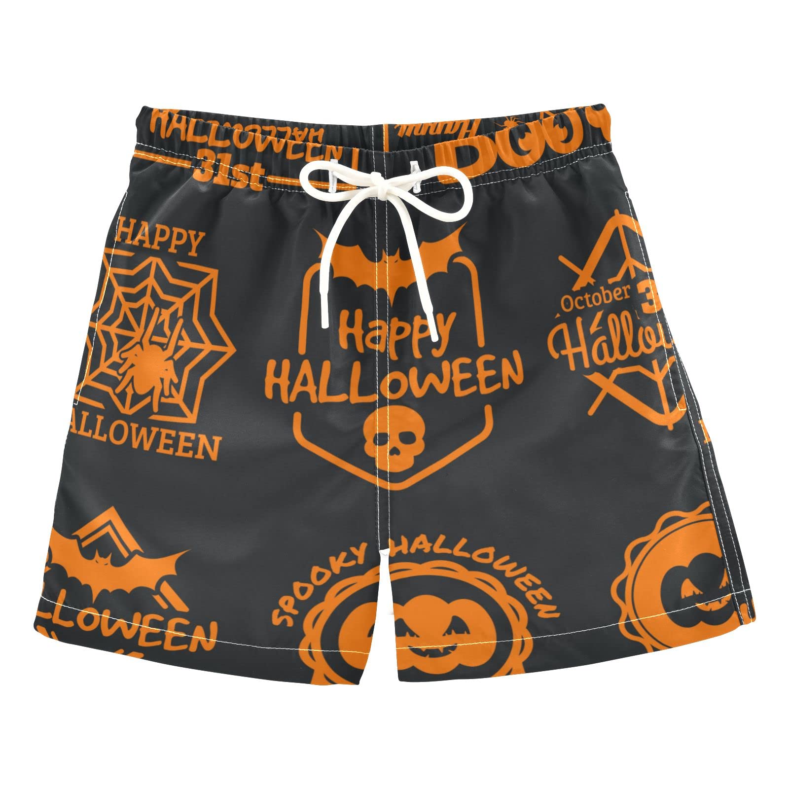 **Boys' Quick-Dry Orange Swim Trunks with Mesh Lining - Adjustable Waist for Halloween, Beach & Pool - Perfect for Swimming, Surfing & Summer Activities**