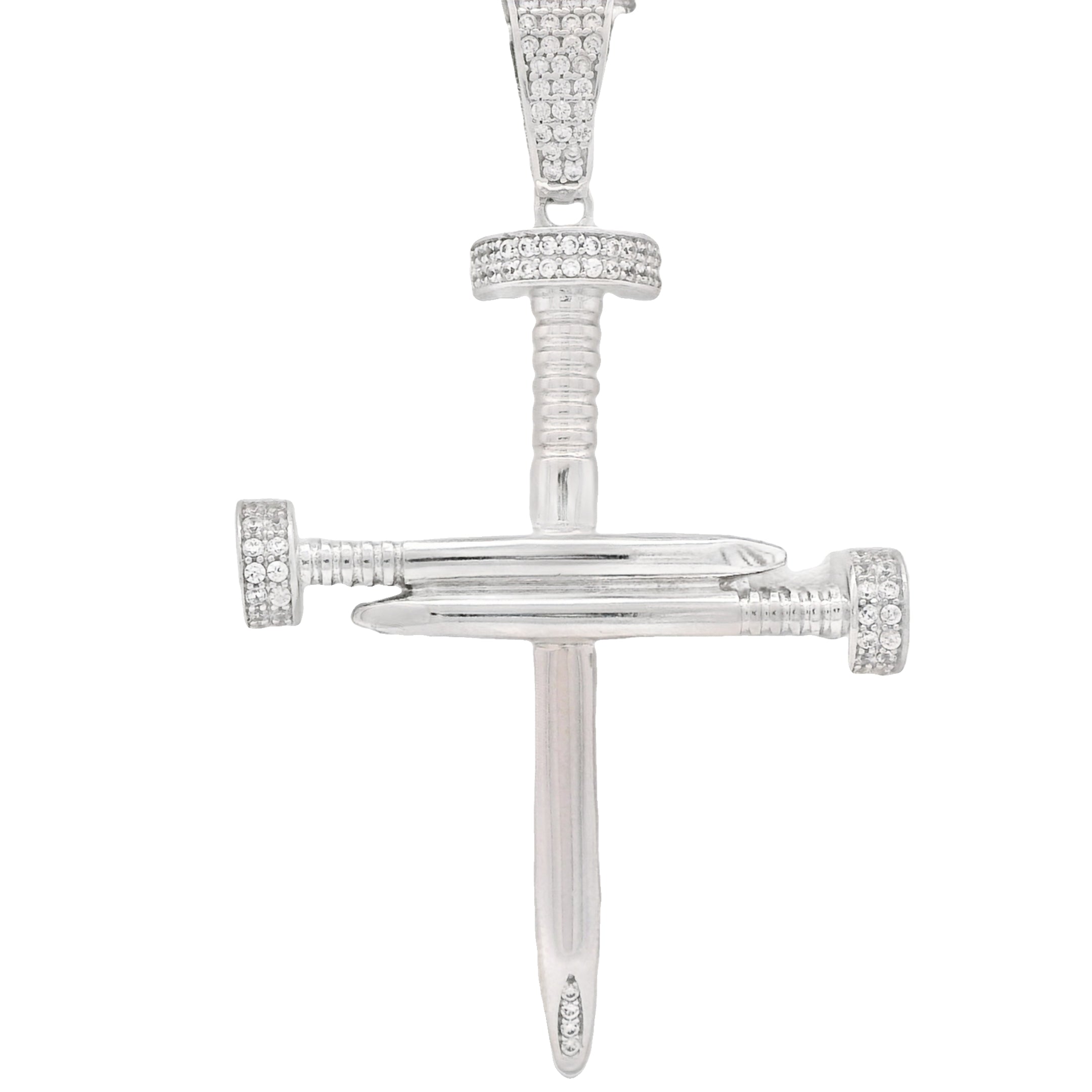 14K White Gold Nail Cross Pendant with Hollow Franco Chain (4.5mm, 26 Inches) - Elegant Religious Jewelry for Men & Women - Perfect for Church, Gifts & Everyday Wear | JTJ™