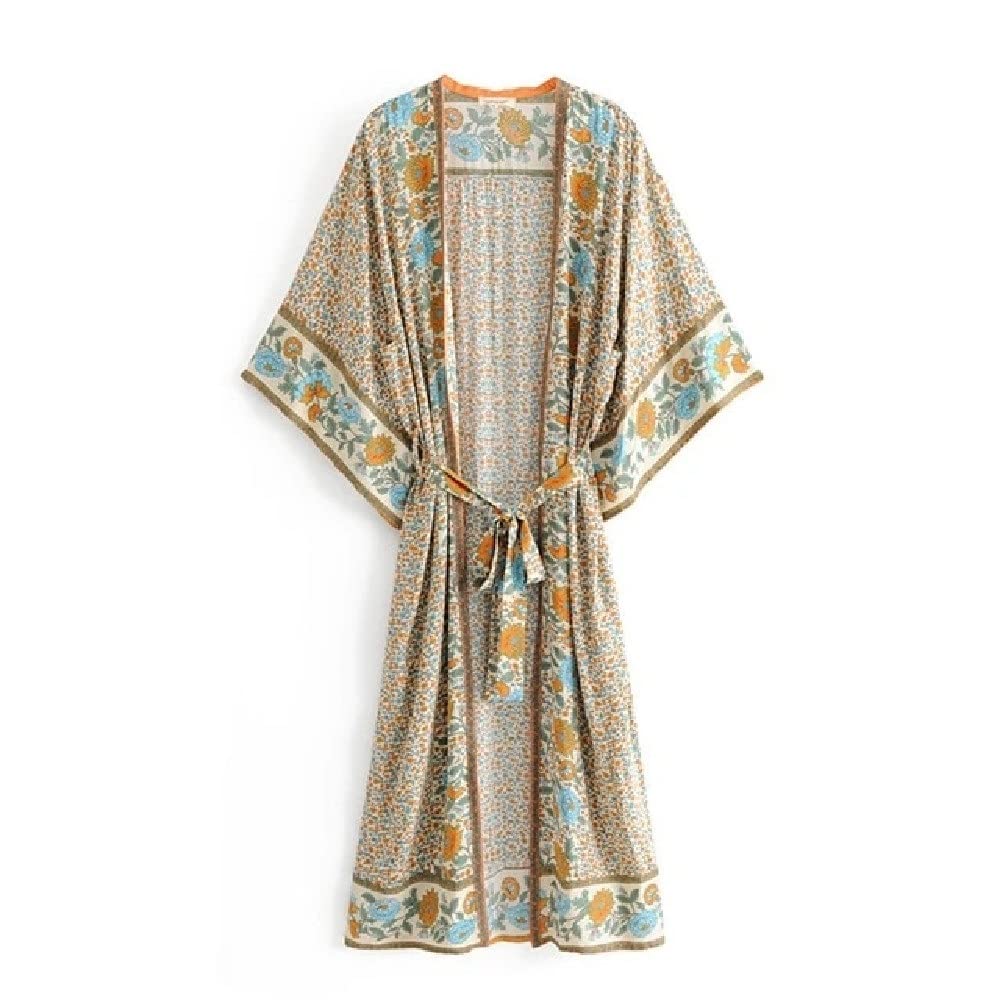 KJHD Printed Summer Beach Wear Bikini Wrap Dress Tunic Plus Size Women Swimsuit Cover-ups Kimono Cardigan - Lightweight Swim Cover Up for Pool, Vacation & Beach Outfits (Color A, One Size)