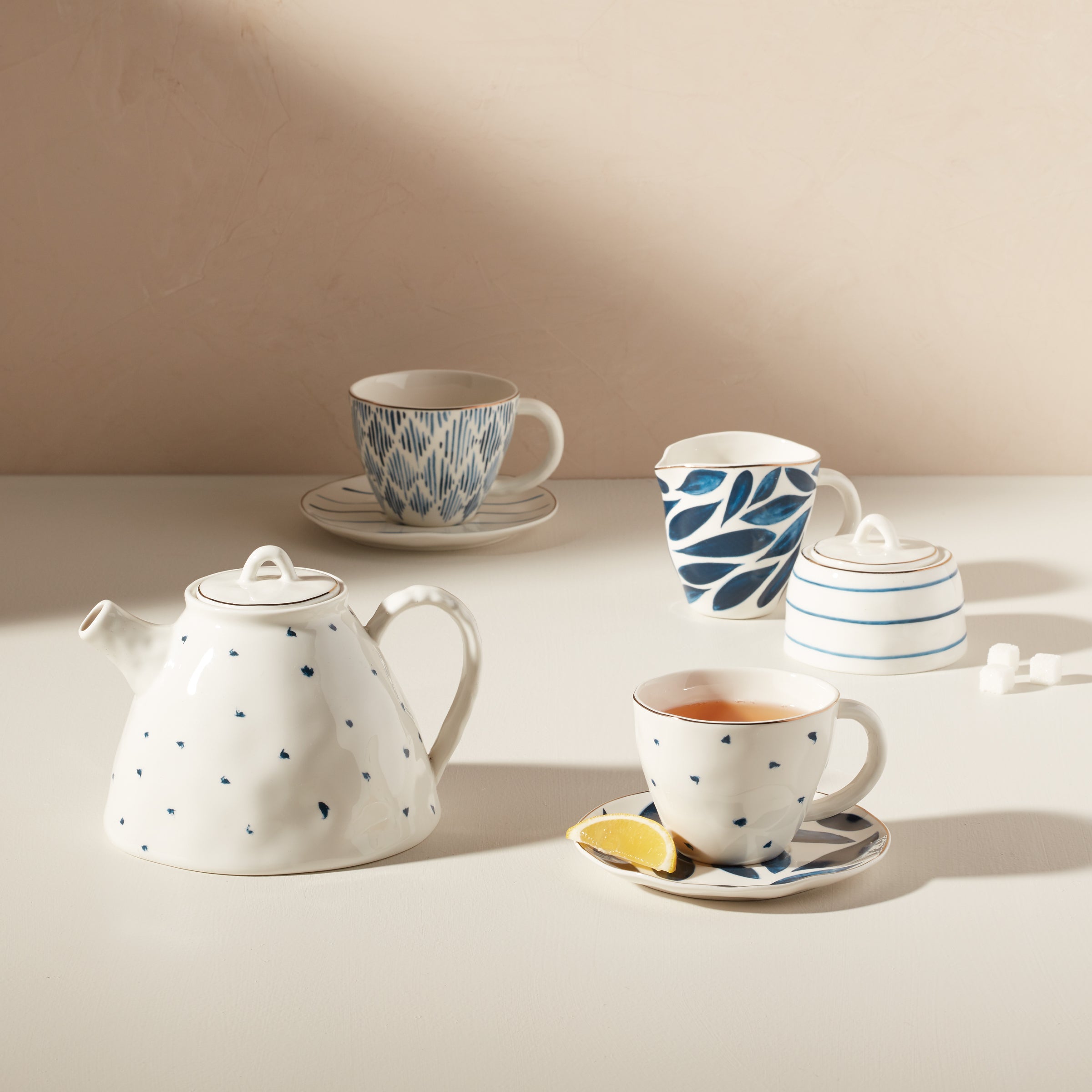 Blue Bay 9-Piece Porcelain Tea Set with Teapot & Cups - Elegant Afternoon Tea Gift Set for Home, Parties & Bridal Showers