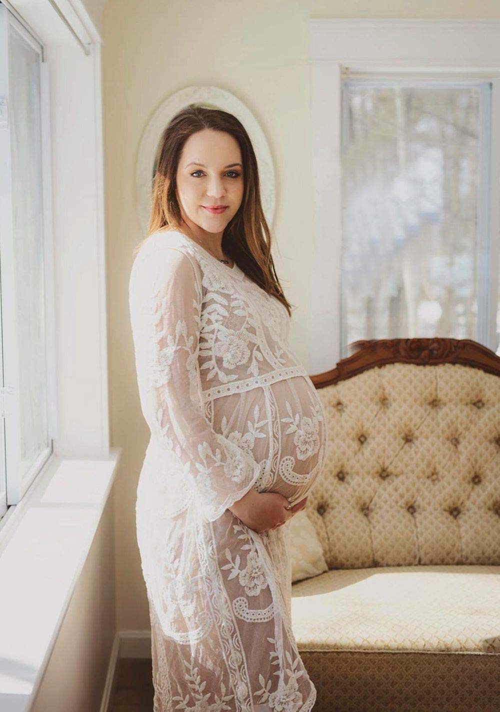 Elegant Maternity Lace Dress for Photoshoots - Sexy & Fancy Pregnancy Gown for Maternity Photography - Perfect for Baby Shower, Maternity Shoot, and Special Occasions