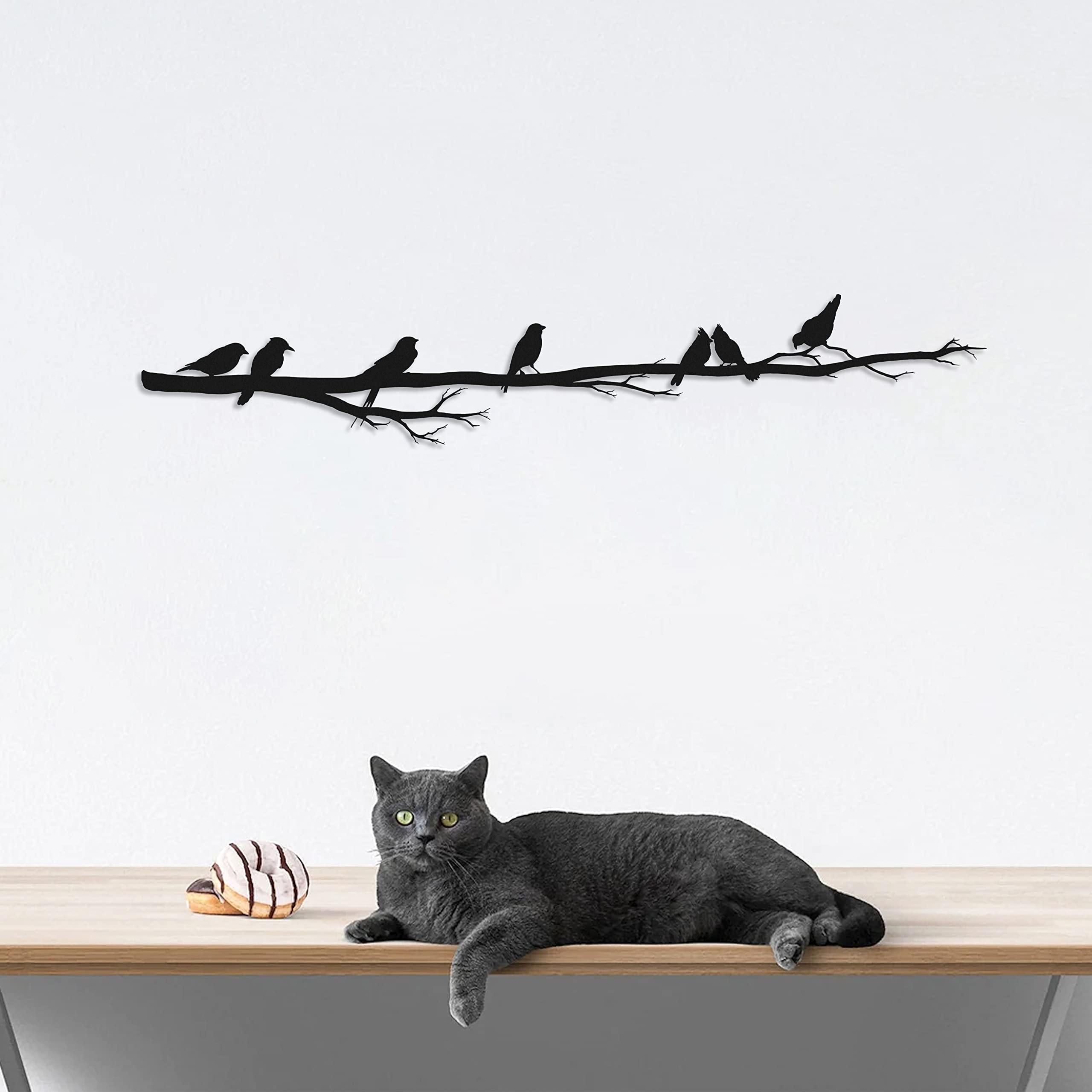 Modern Metal Wall Art Decor - 60x11 cm Black Birds Wall Hanging for Living Room & Bedroom - Unique Home Decoration Gift Idea for Housewarming & Interior Design