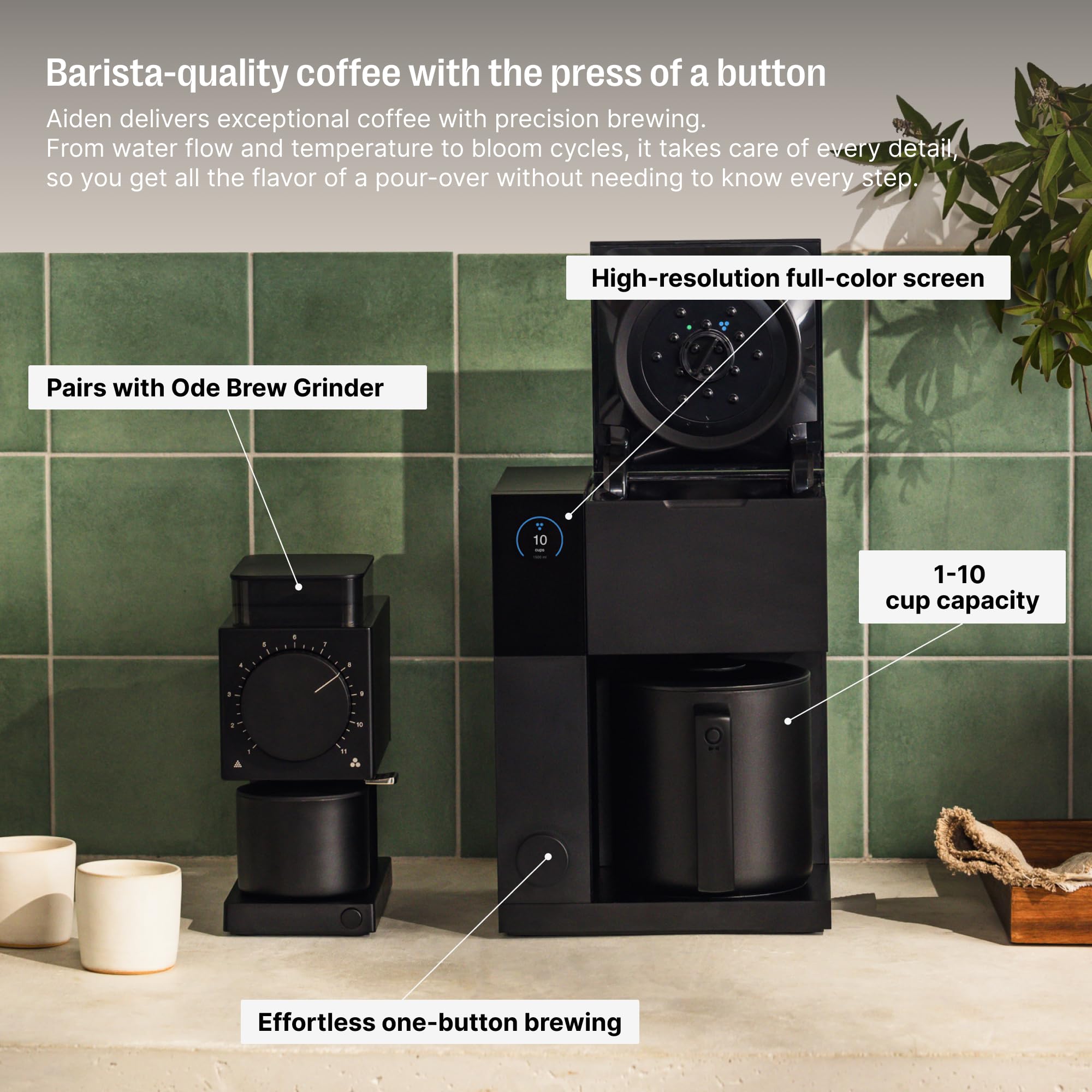 Fellow Aiden Precision Coffee Maker - 10-Cup Drip Coffee Machine with Built-In Brewing Guidance, Smart Scheduling & App Control, Removable Water Tank, Matte Black - Perfect for Home, Office & Specialty Coffee Shops