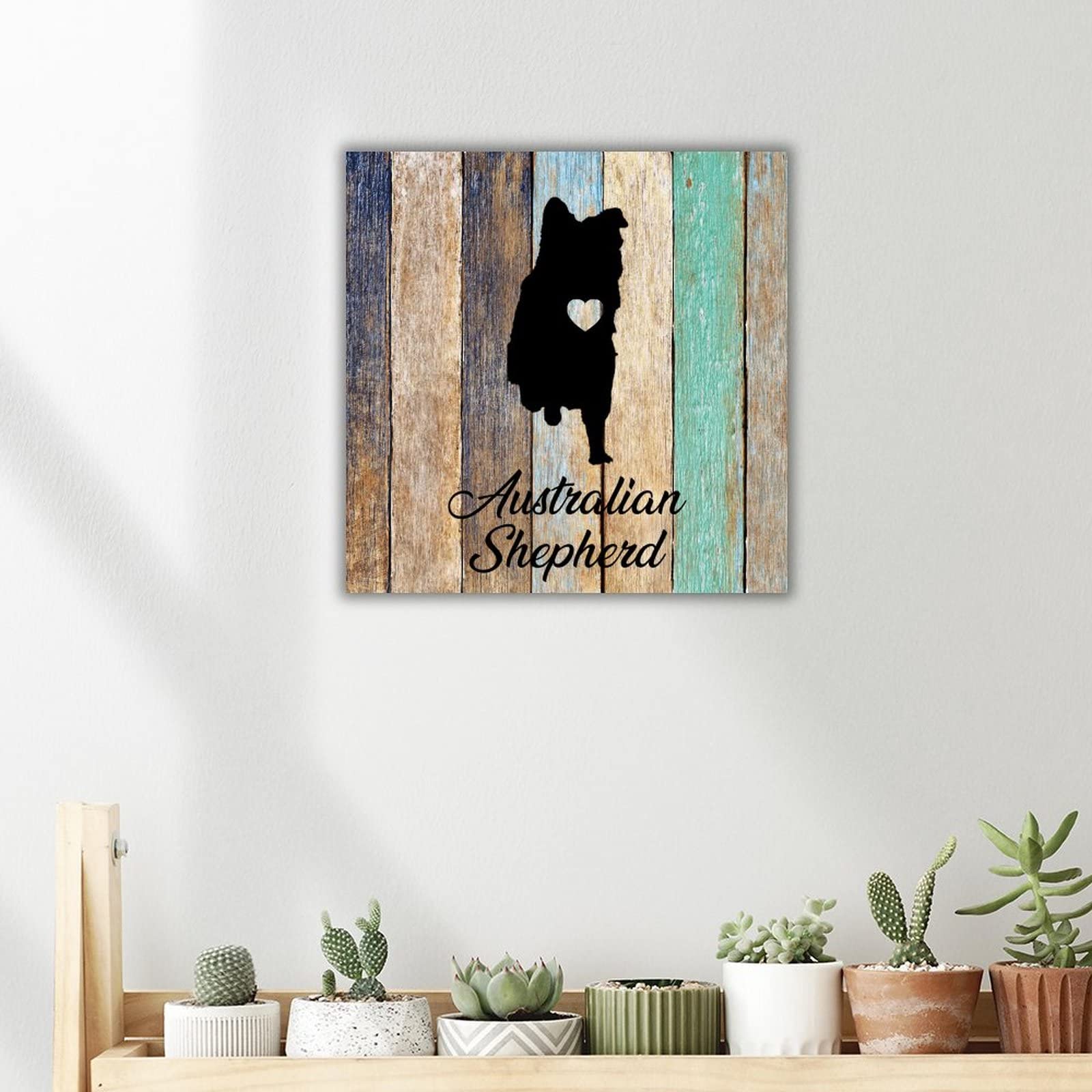 Australian Shepherd Dog Wooden Wall Sign - Christian Home Decor for Bedroom & Living Room - 12x12 Inch Rustic Puppy Wall Art - Perfect for Housewarming Gifts & Pet Lover Gifts (Ideal for Farmhouse, Nursery, or Office Decor)