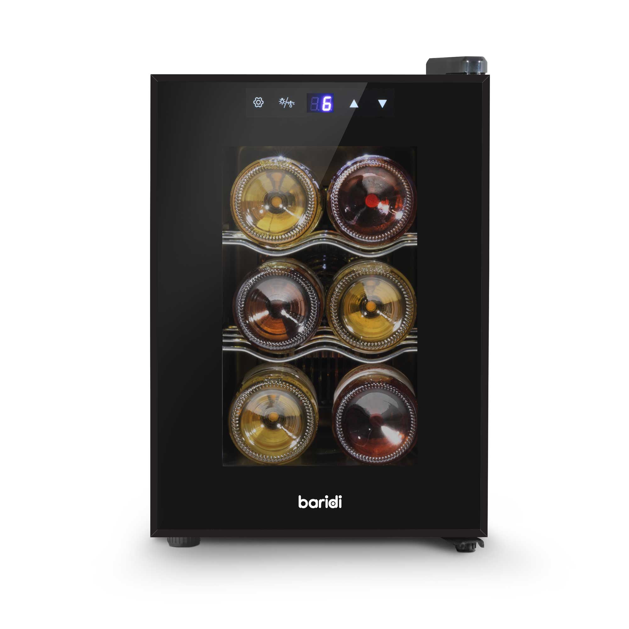 Baridi 6 Bottle Thermoelectric Wine Cooler with Touch Controls - Compact Tabletop Design (5-18°C Temperature Range) | Perfect for Home Bars, Kitchen Countertops & Small Spaces