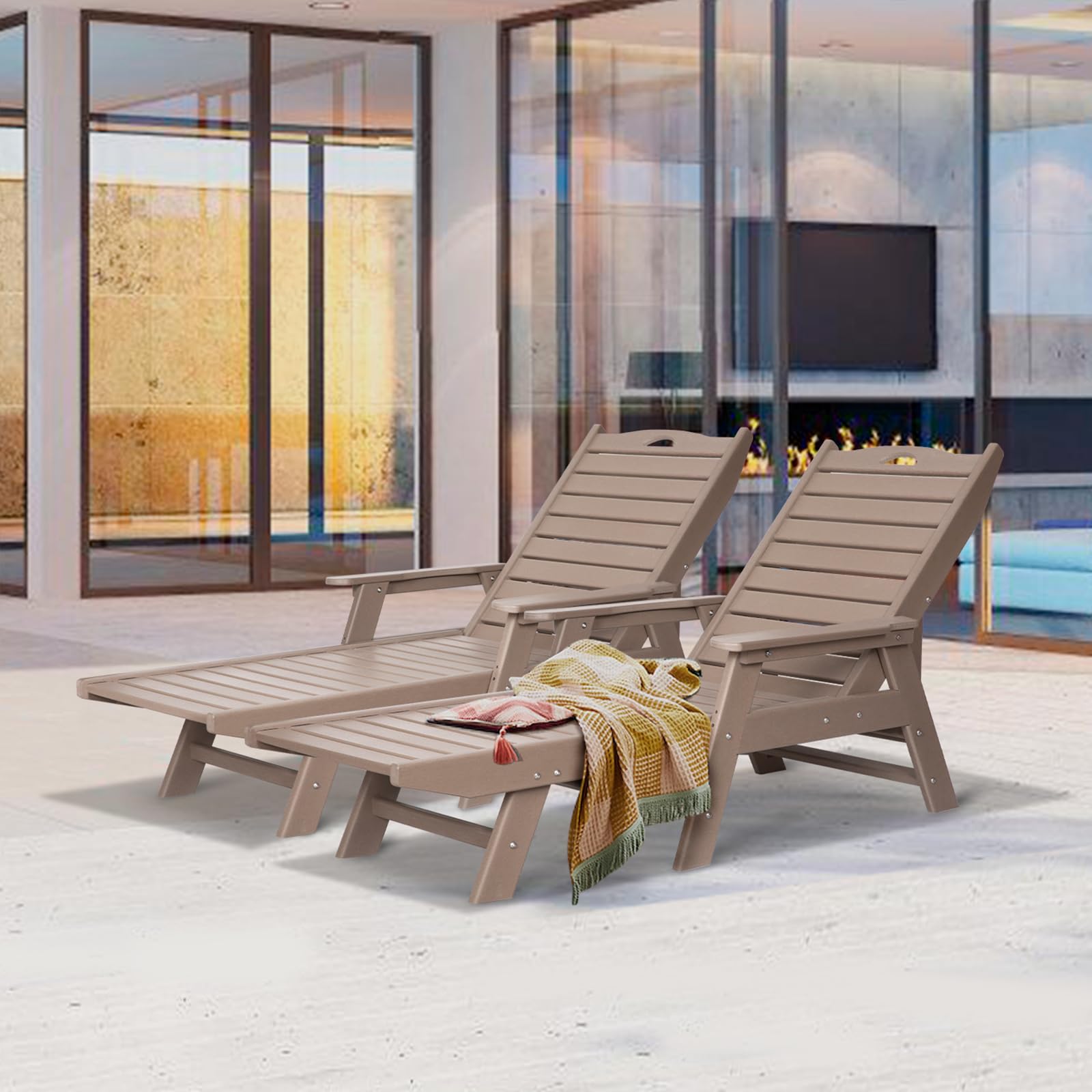 nalone HDPE Chaise Lounge Outdoor Chair - 5-Position Adjustable Backrest, 400 LB Weight Capacity - Grey Brown Patio Poolside Deck Beach Backyard Lounge Chair for Relaxing, Sunbathing & Outdoor Lounging