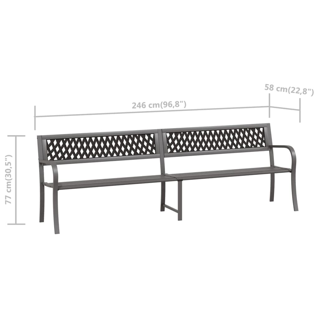 vidaXL Outdoor Patio Bench - Heavy Duty Steel Garden Park Bench with Armrests, Weather-Resistant Gray Finish for Backyard, Deck, Lawn, Porch & Poolside | Perfect for Outdoor Relaxation & Garden Decor
