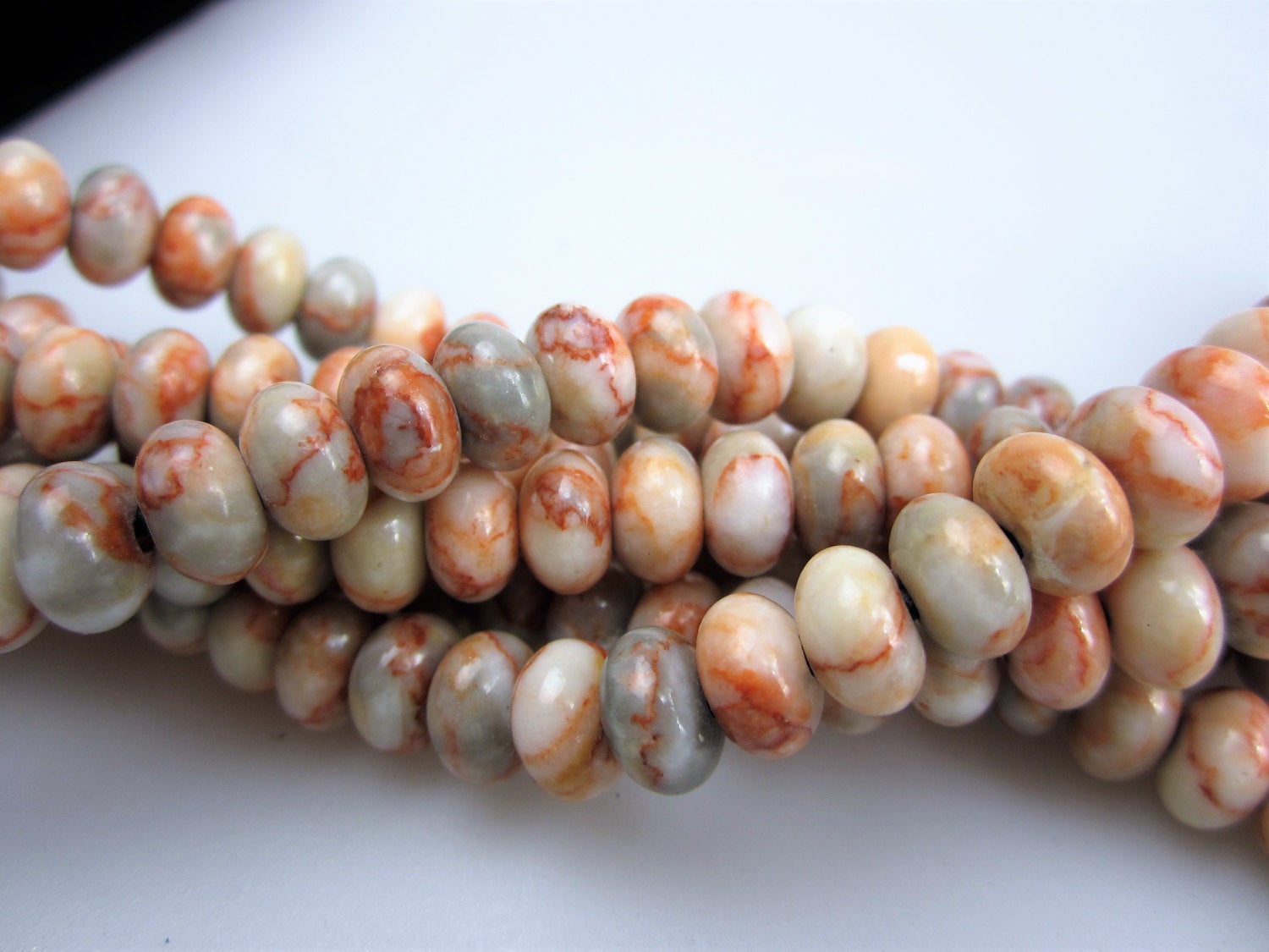 2.0mm Large Hole Red Web Jasper Smooth Rondelle Beads - 5x8mm & 6x10mm Sizes - 8 Strands for Jewelry Making, DIY Crafts, and Beading Projects - Perfect for Bracelets, Necklaces, and Earrings