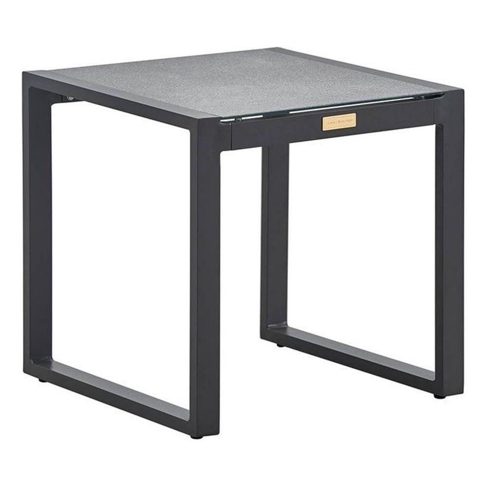 Tommy Hilfiger Hampton Outdoor Side Table with Gray Pebbled Glass - Patio, Garden, Poolside Decor for Outdoor Living Spaces