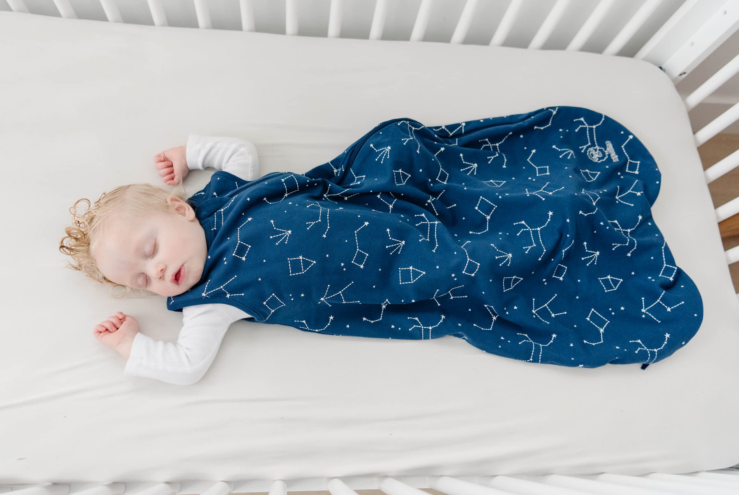Woolino 4 Season Baby Sleep Sack - Merino Wool & Organic Cotton Sleeping Bag for Infants & Toddlers 18-36 Months with Two-Way Zipper - Night Sky Design - Perfect for Nursery, Daycare & Travel