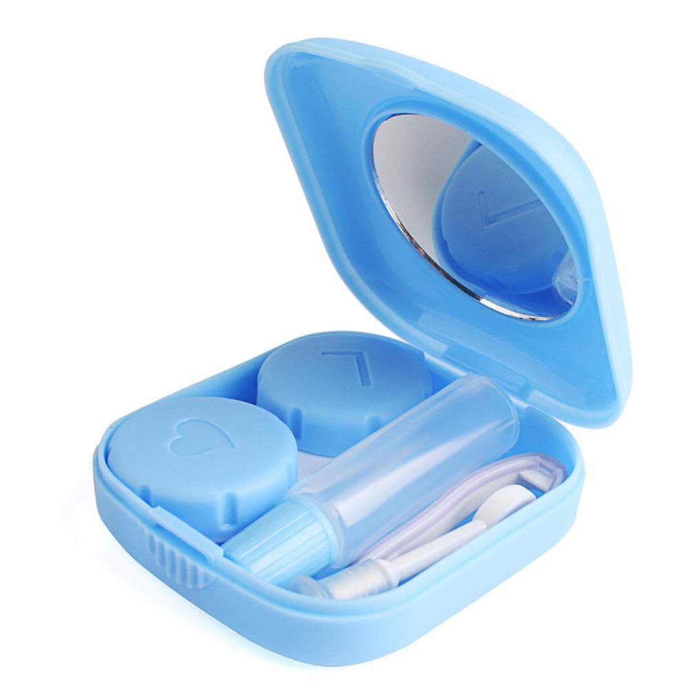 Mini Contact Lens Case - Travel Kit with Mirror, Light Blue for Easy Carry