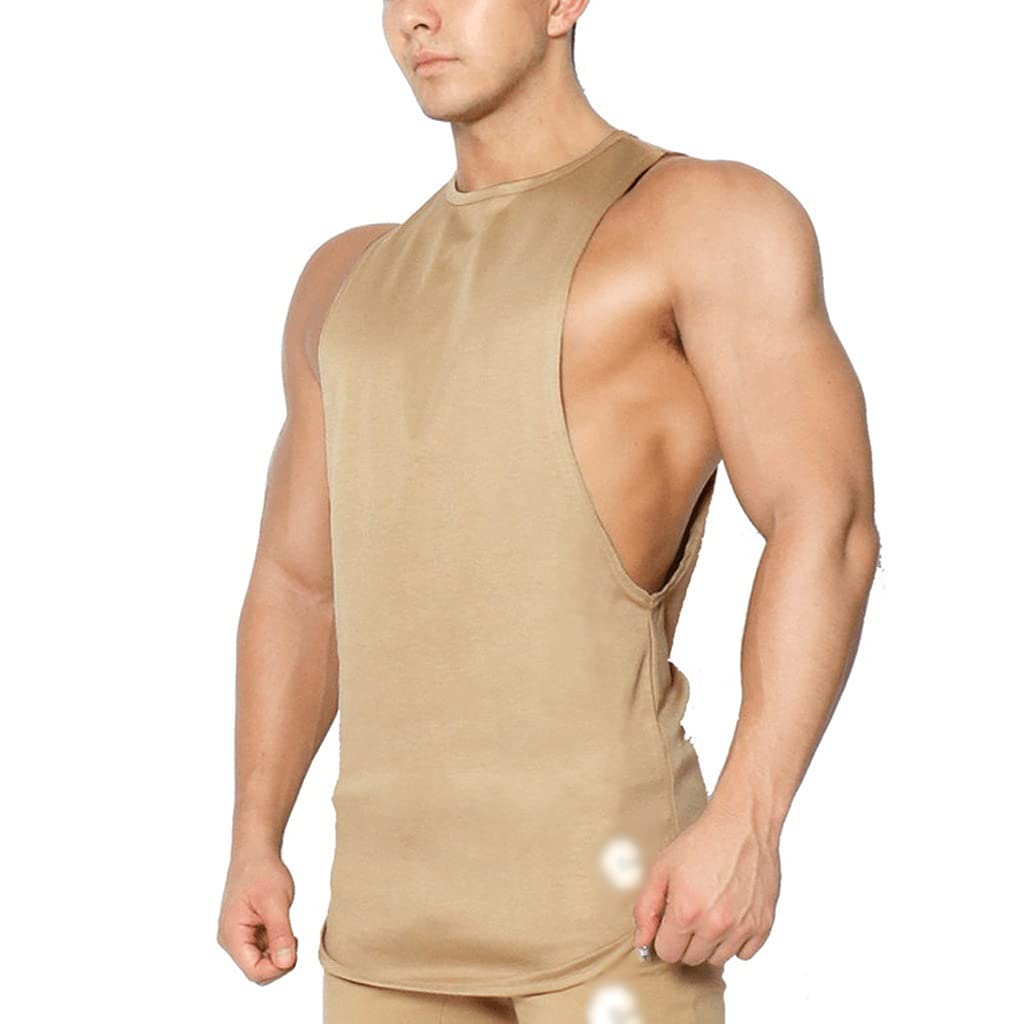 Men's Gym Fitness Tank Top - Breathable Workout Sleeveless Shirt for Bodybuilding & Summer Training | Quick-Dry Athletic Stringer Singlet for Men | Ideal for Gym, Running & Outdoor Sports (Khaki, Size L)