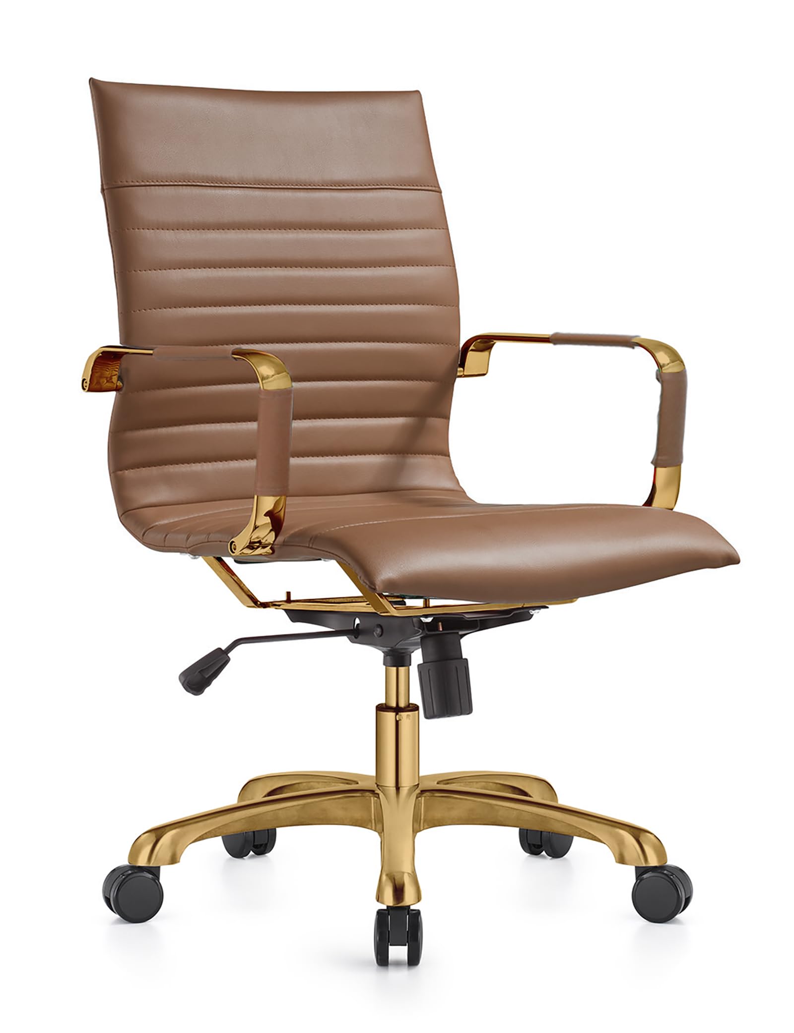 Harris Modern Adjustable Swivel Leather Office Chair with Gold Frame - Light Brown Ergonomic Executive Desk Chair for Home & Office Workspace