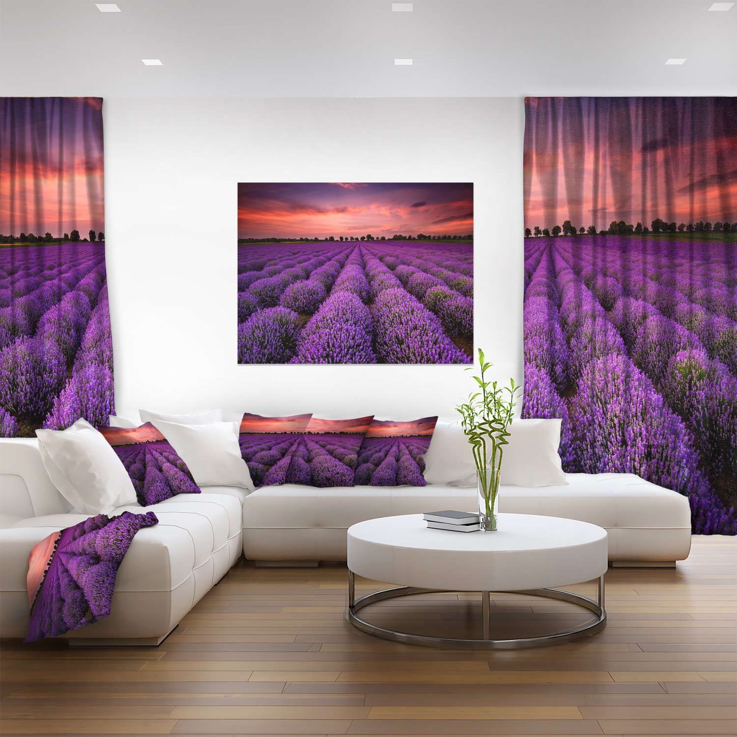 Extra Large Red Sunset Over Lavender Field Wall Art - Stunning Landscape Canvas Print for Living Room, Bedroom & Office Decor