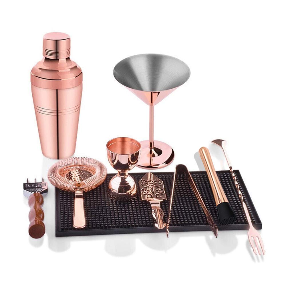 Premium 9-Piece Stainless Steel Cocktail Shaker Bar Set - 510ml Professional Bartending Kit with Mixing Tools (Rose Gold) for Home Bars, Parties & Cocktail Making Experience