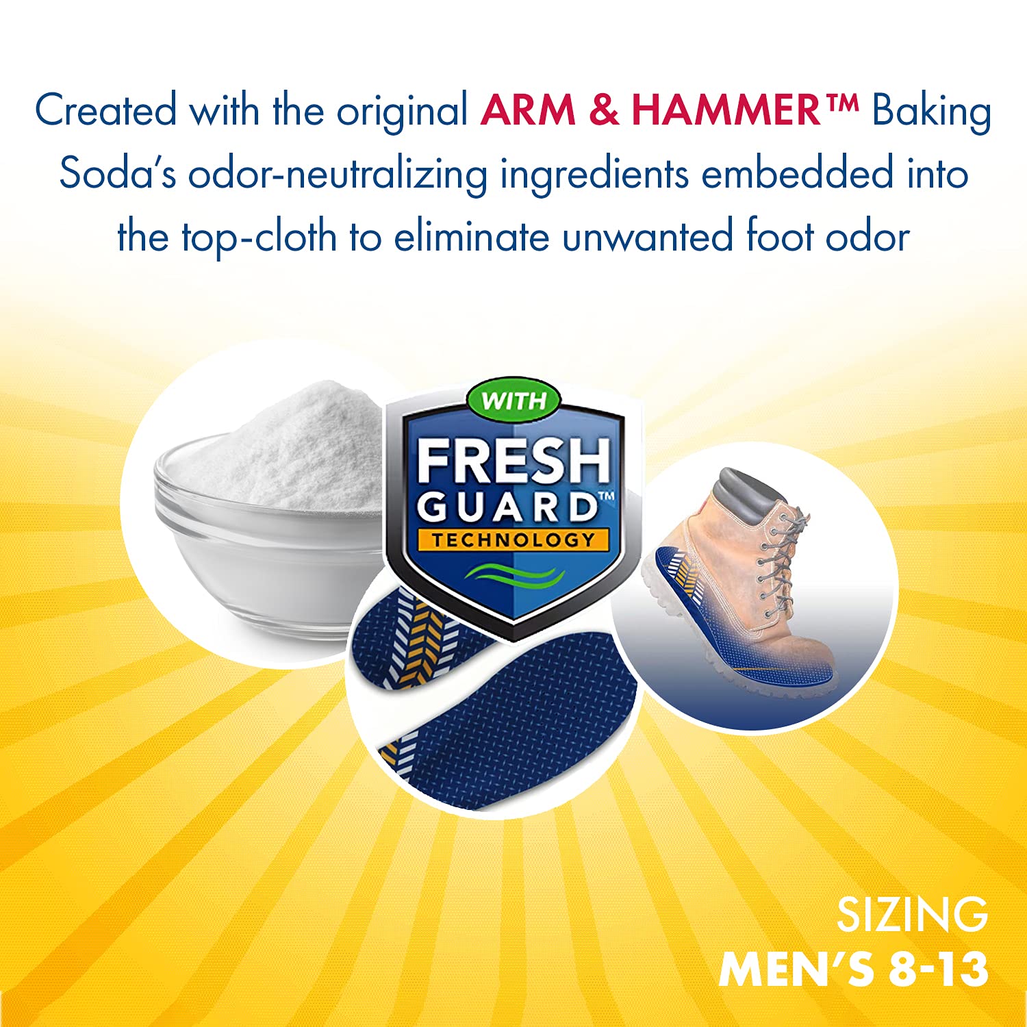 Arm & Hammer Work Insoles for Men & Women - Anti-Fatigue Arch Support Memory Foam Boot Inserts (3 Pack) - Perfect for Construction, Hiking & Long Work Shifts