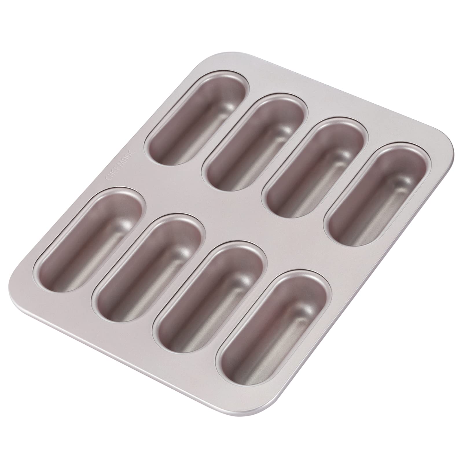 CHEFMADE 8-Cavity Non-Stick Twinkie Cake Pan - Mini Hotdog-Shaped Muffin Eclair Bakeware for Oven Baking (Champagne Gold) - Perfect for Birthday Parties, Baby Showers & Holiday Desserts