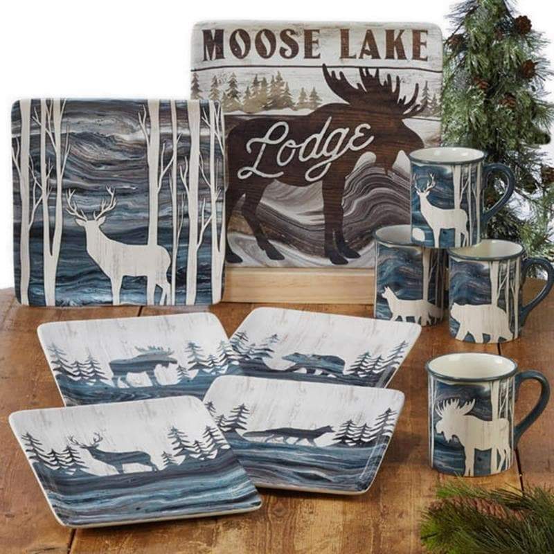 Premium Lone Oak Lodge Dinner & Serve Ware Set - Rustic Elegant Tableware for Family Gatherings & Holiday Dining - Perfect for Thanksgiving, Christmas & Special Occasions