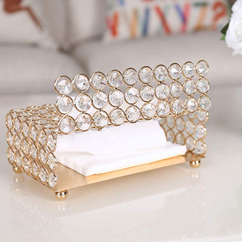 Luxury Crystal Tissue Box - Elegant Rectangular Decorative Napkin Holder for Home & Office Decor | Gold Finish Storage Organizer for Living Room, Bedroom, Bathroom