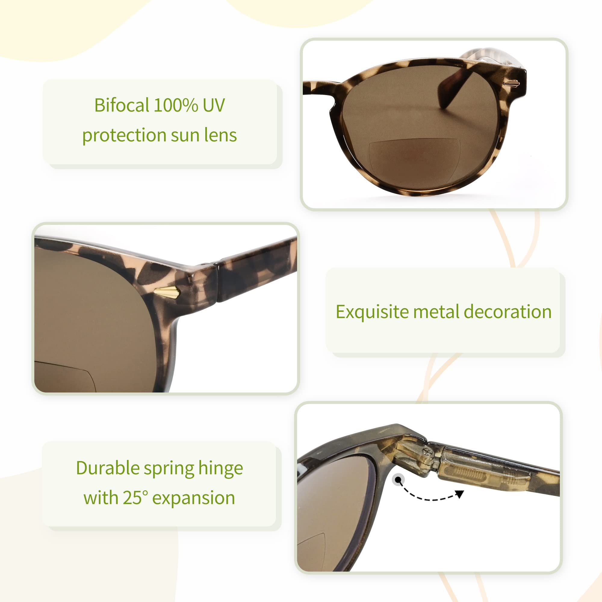 Madison Avenue Round Bifocal Reading Sunglasses for Women & Men - UV Protection Spring Hinge Sun Readers (Demi, 2.5) - Perfect for Outdoor Reading, Driving & Beach Activities
