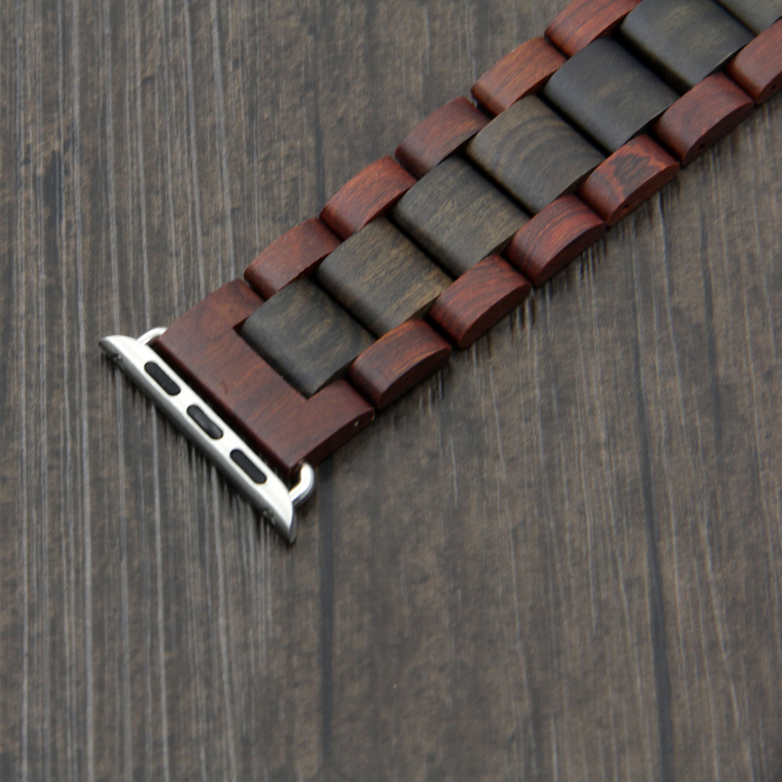 Premium Black Stainless Steel & Zebra Wood Band for Apple Watch 38mm/40mm - Stylish Durable Replacement Strap for Workouts, Office & Everyday Wear