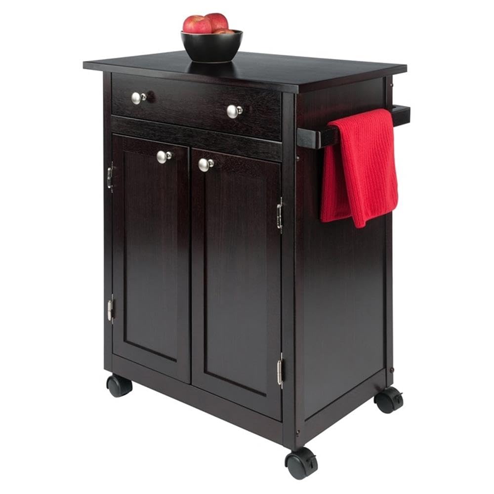 WINSOME Savannah Espresso Kitchen Island with Storage Shelf - Perfect for Small Kitchens, Dining & Breakfast Nooks