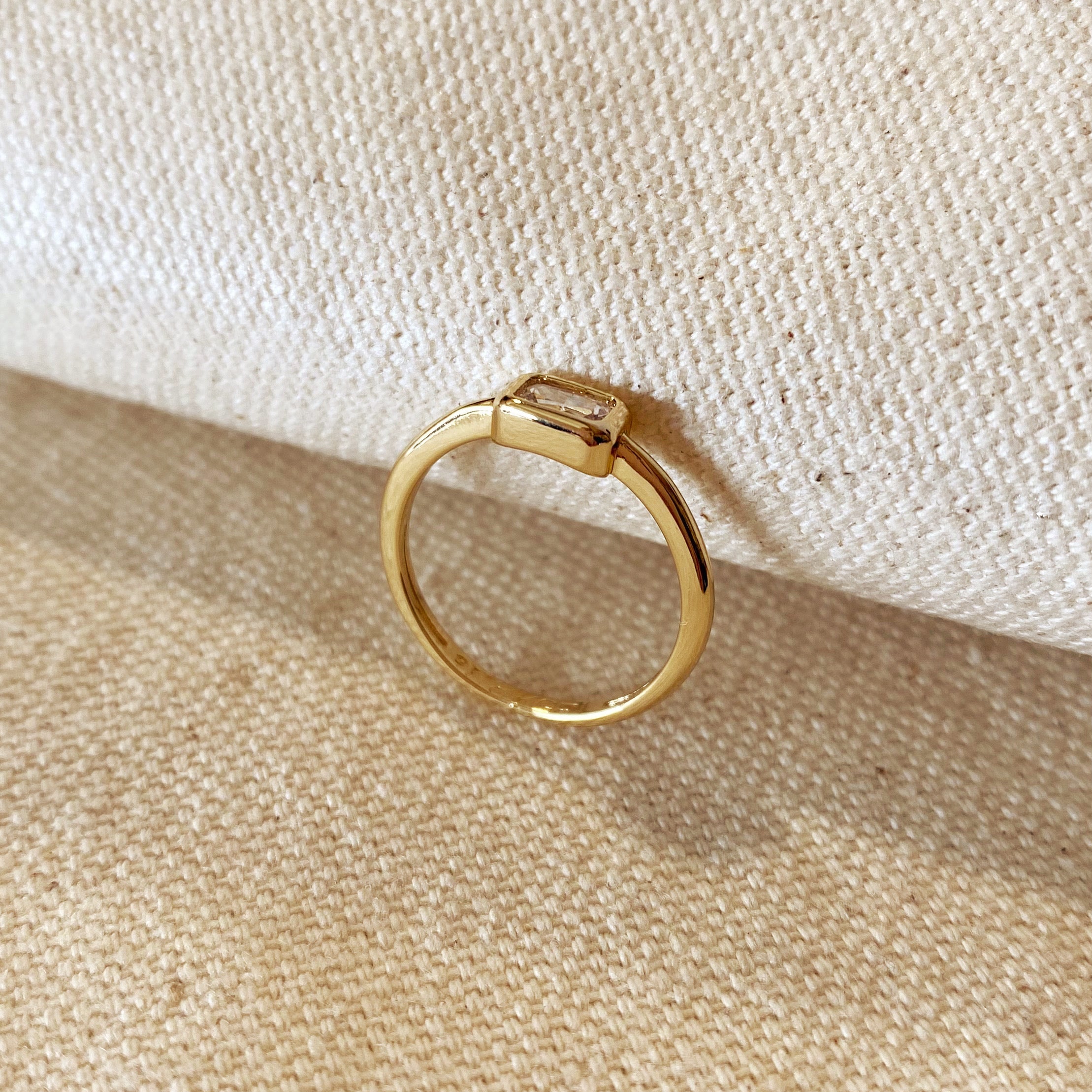 18K Gold Filled Rectangle Solitaire Ring - Elegant Minimalist Dainty Jewelry for Women, Perfect for Engagement, Wedding, Anniversary & Everyday Wear