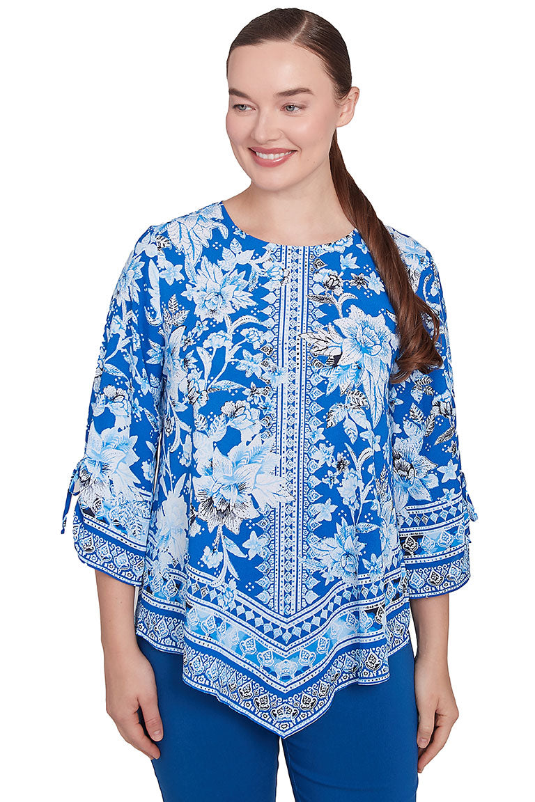 Tinted Tides Handkerchief Hem Blouse - Flowy Women's Top for Casual & Office Wear | Trendy Summer & Spring Blouse for Date Nights & Work Outfits