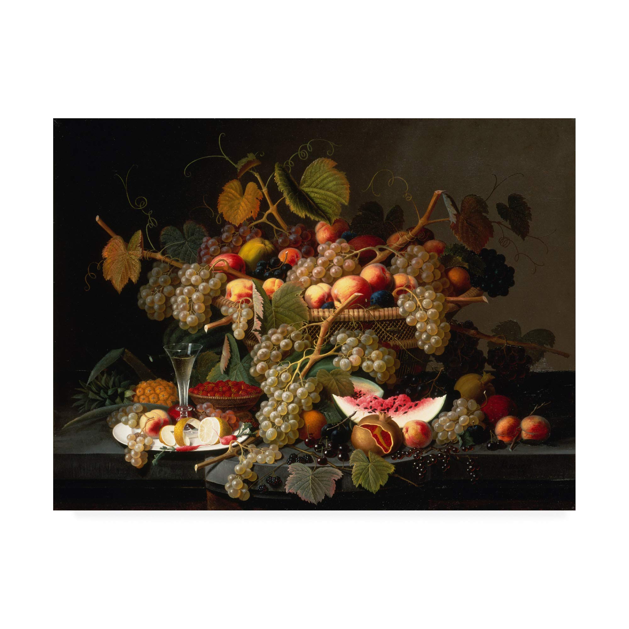 Trademark Fine Art - 35x47 Still Life with Fruit Painting by Severin Roesen - Classic Oil Reproduction for Home Decor, Dining Room Wall Art & Office Decoration