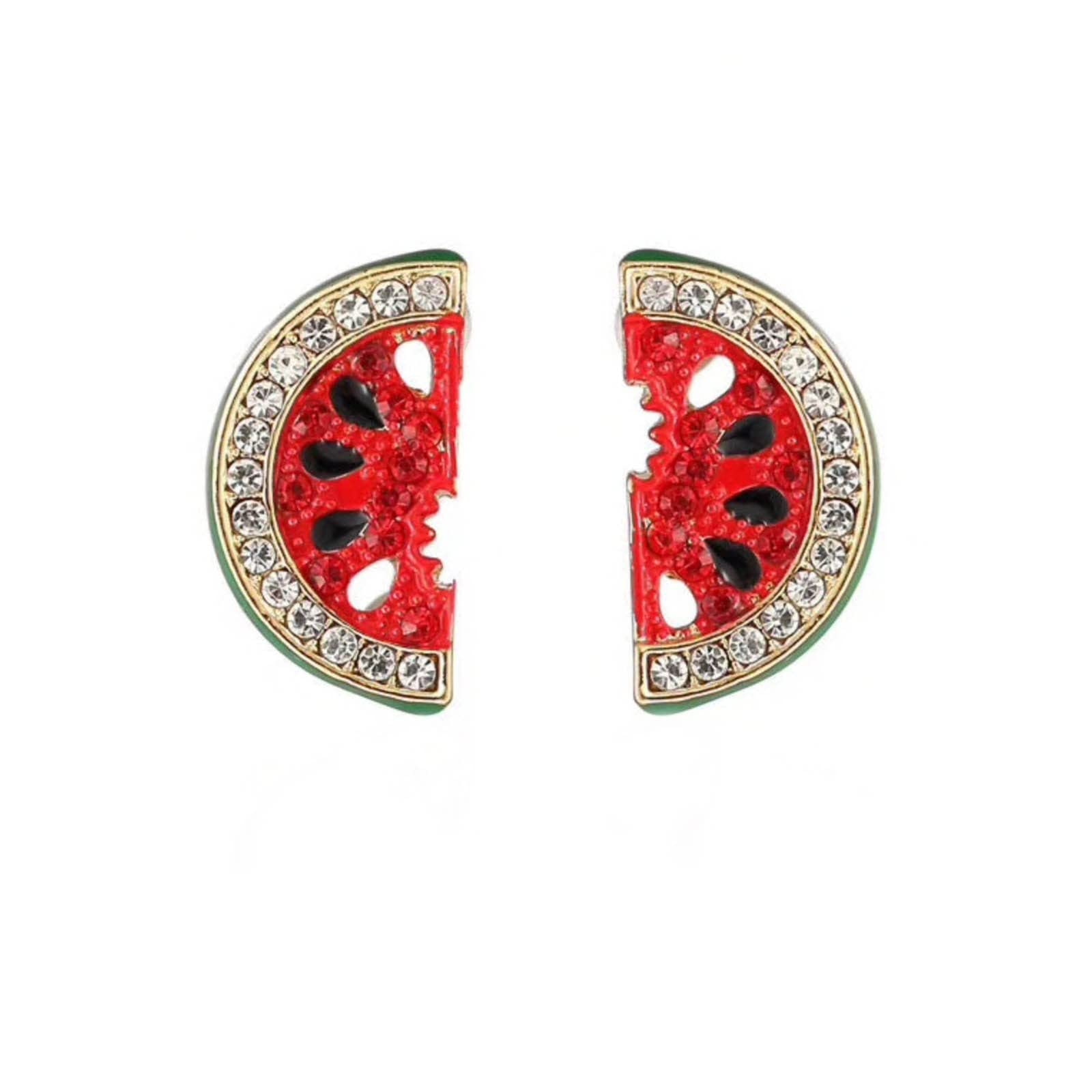 Cute Heart Diamond Red Watermelon Stud Earrings for Women & Girls - Sweet Small Fresh Dainty Earrings for Students, Daily Wear & Gift Giving
