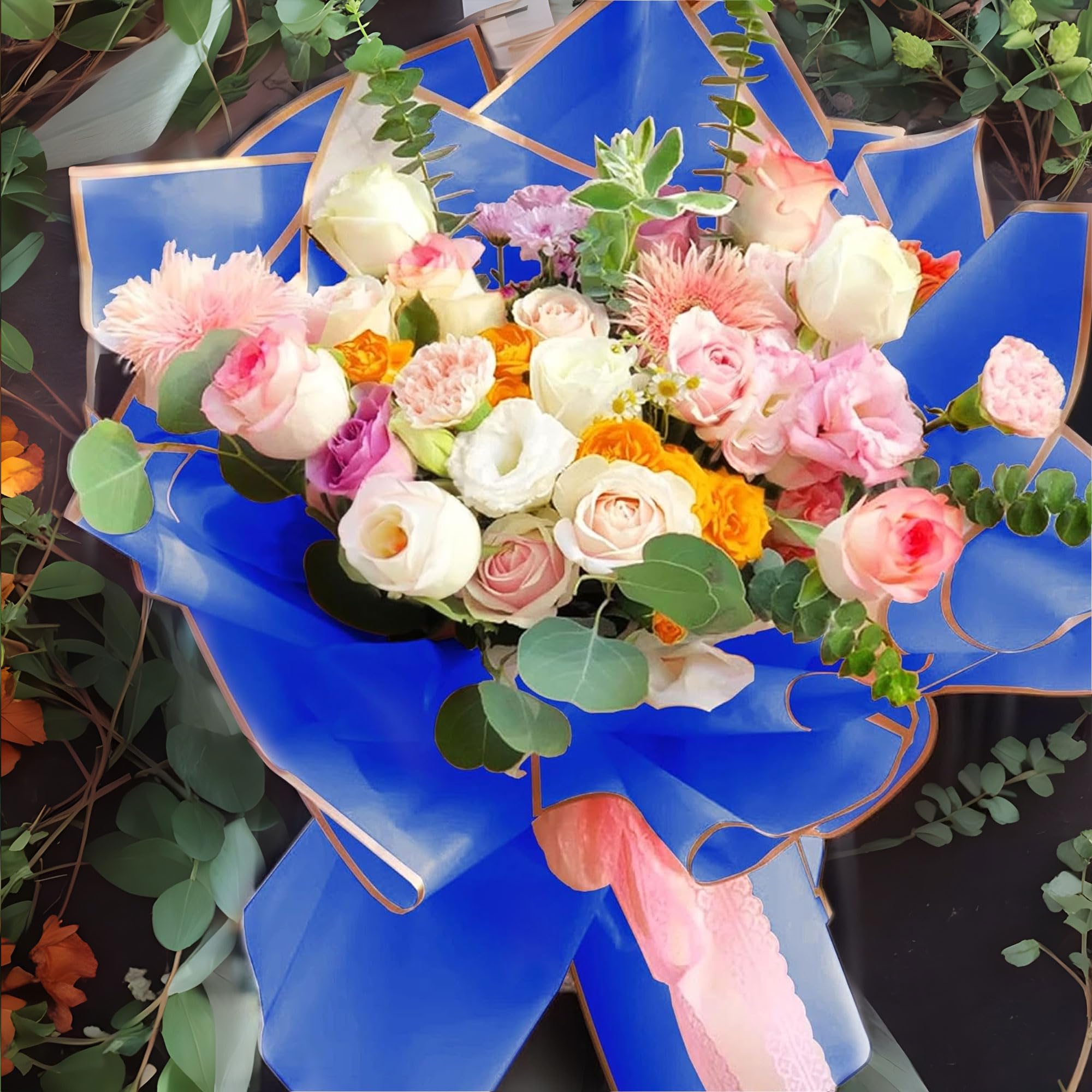 Alijoy 20 Sheets Blue Floral Wrapping Paper - 22.8