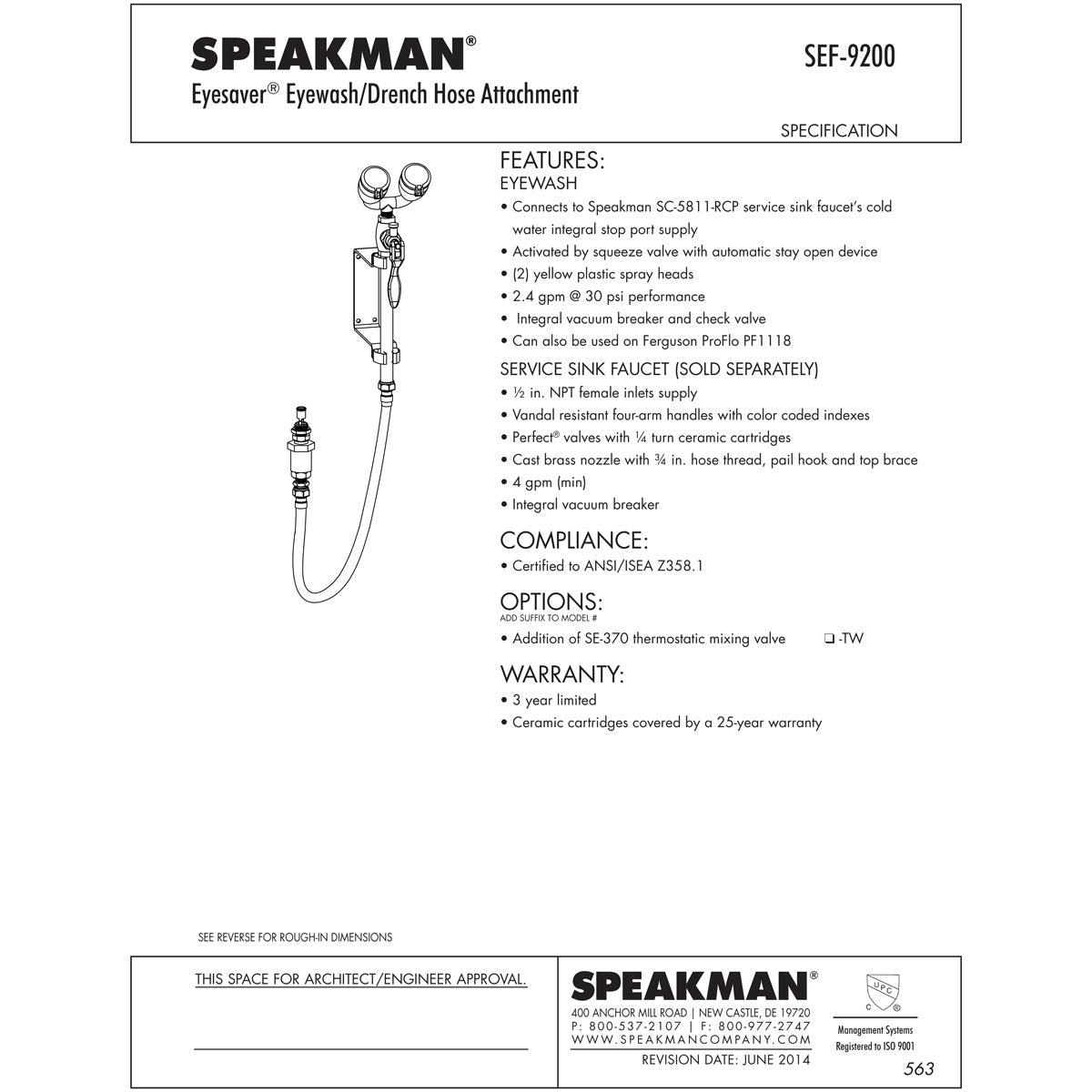 Speakman SEF 9200 Eyesaver® Emergency Eyewash & Drench Hose Attachment - ANSI Compliant Safety Shower Equipment for Labs, Factories & Workplaces