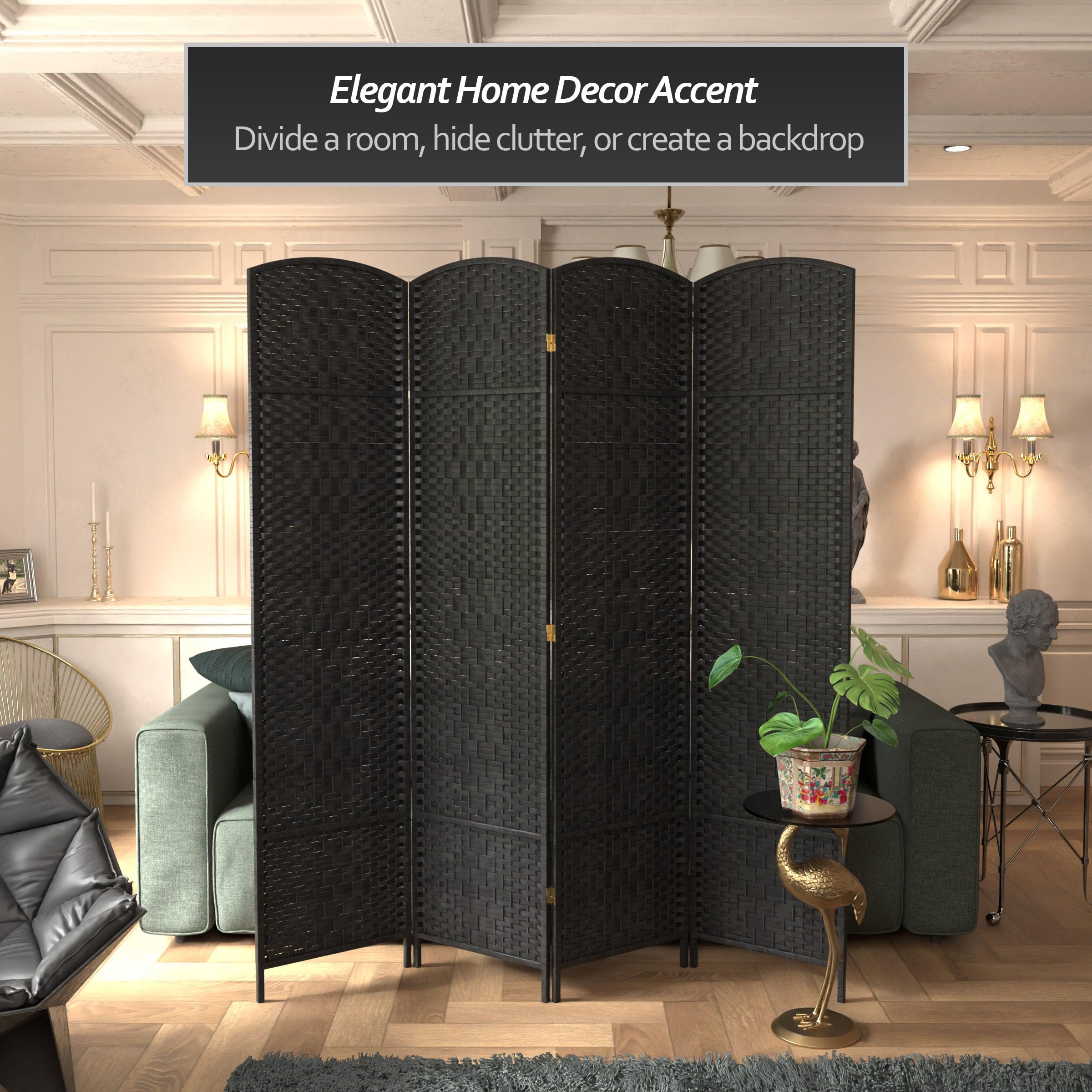 Red Lantern FB-7OPDM-BLK-4P Black 4-Panel Room Divider Screen - Perfect for Home Office, Living Room, and Bedroom Privacy Partition