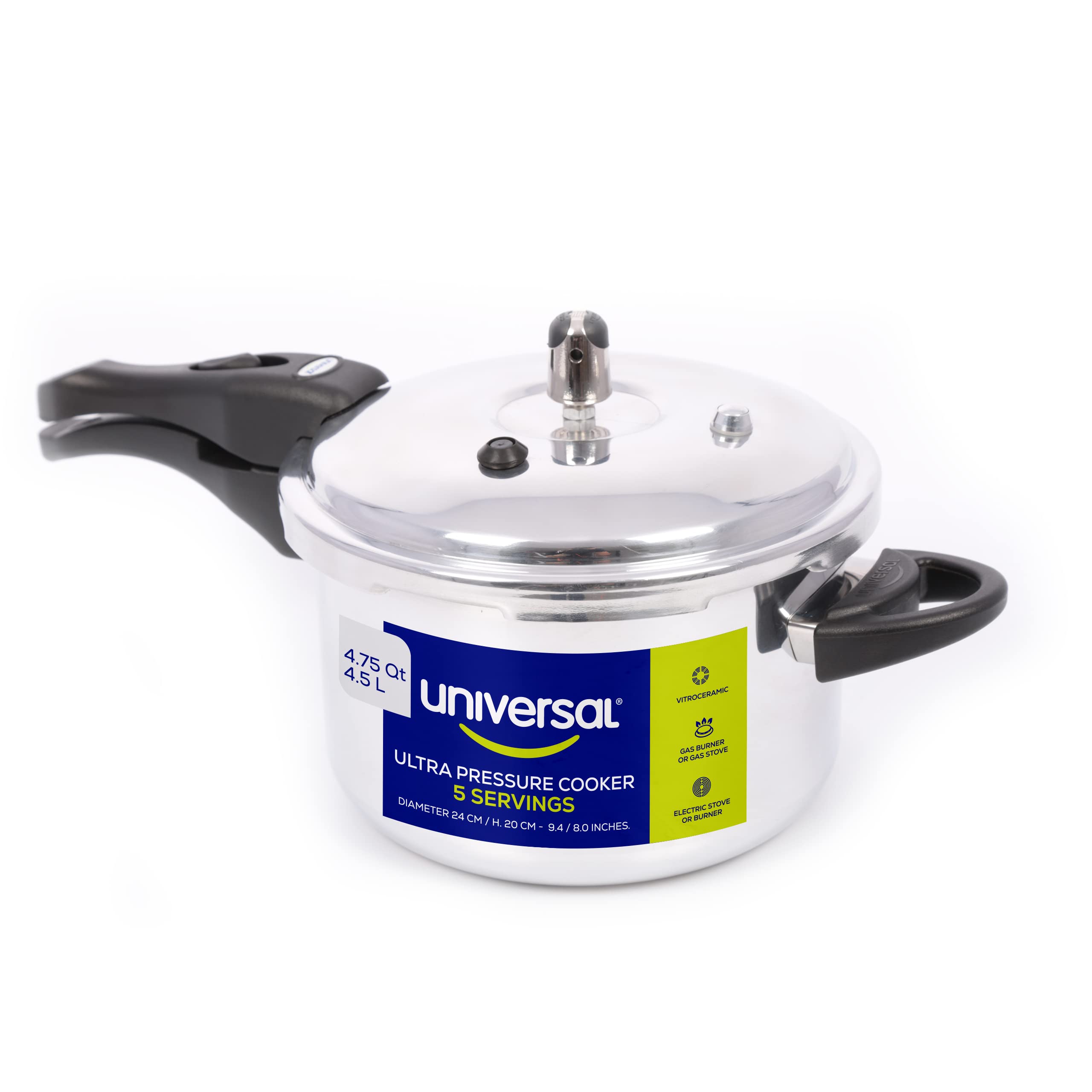4.75 Quart Aluminum Pressure Cooker - 5 Serving Anti-Rust Ultra Pressure Cooker with Even Heat Distribution (9.4