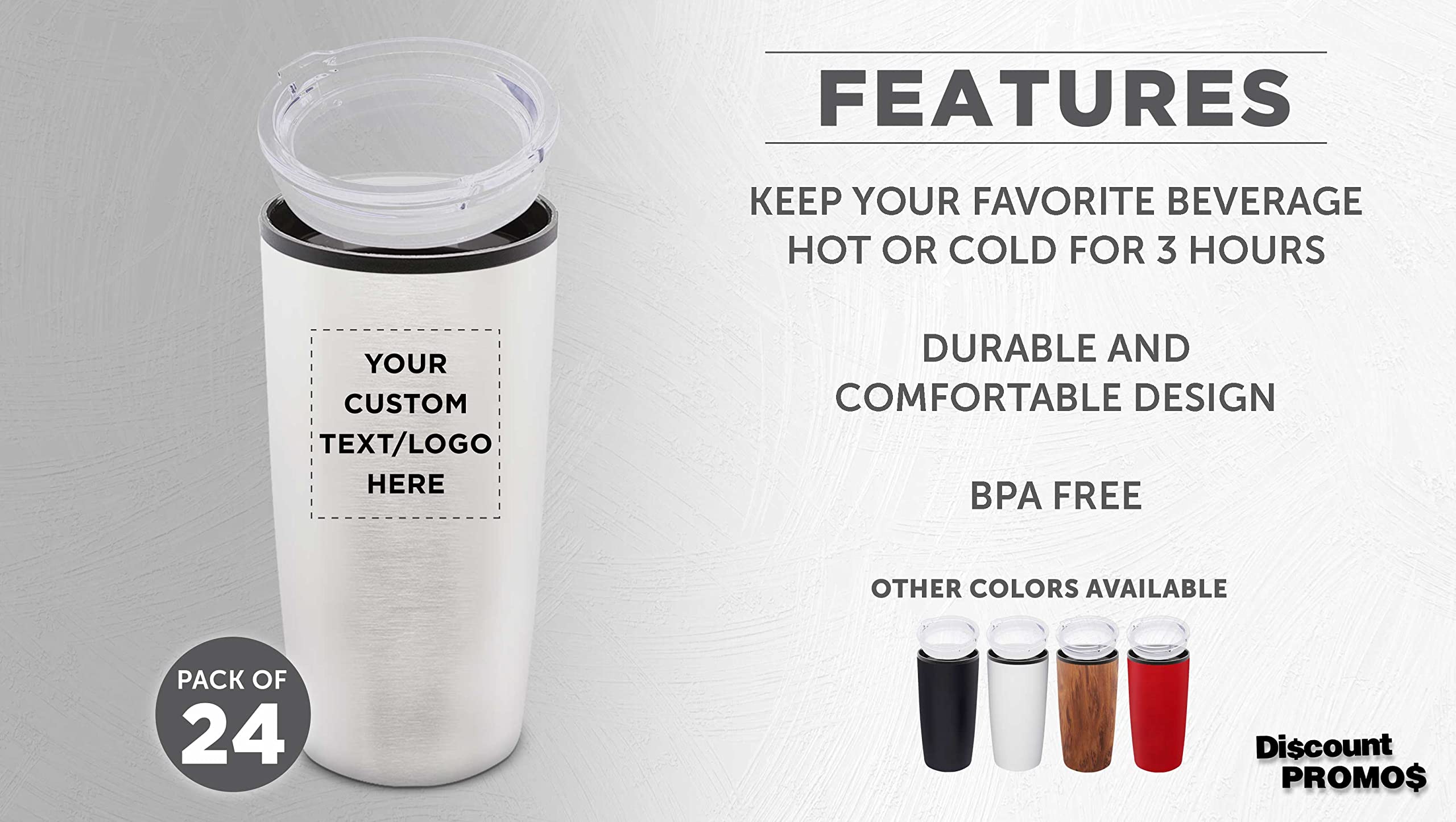 Custom 20 oz Plastic Tumblers Set of 24 - Personalized Bulk Pack with Lids, Insulated Ice Coffee Cup, Silver Travel Tumbler for Office, Party, and Outdoor Use