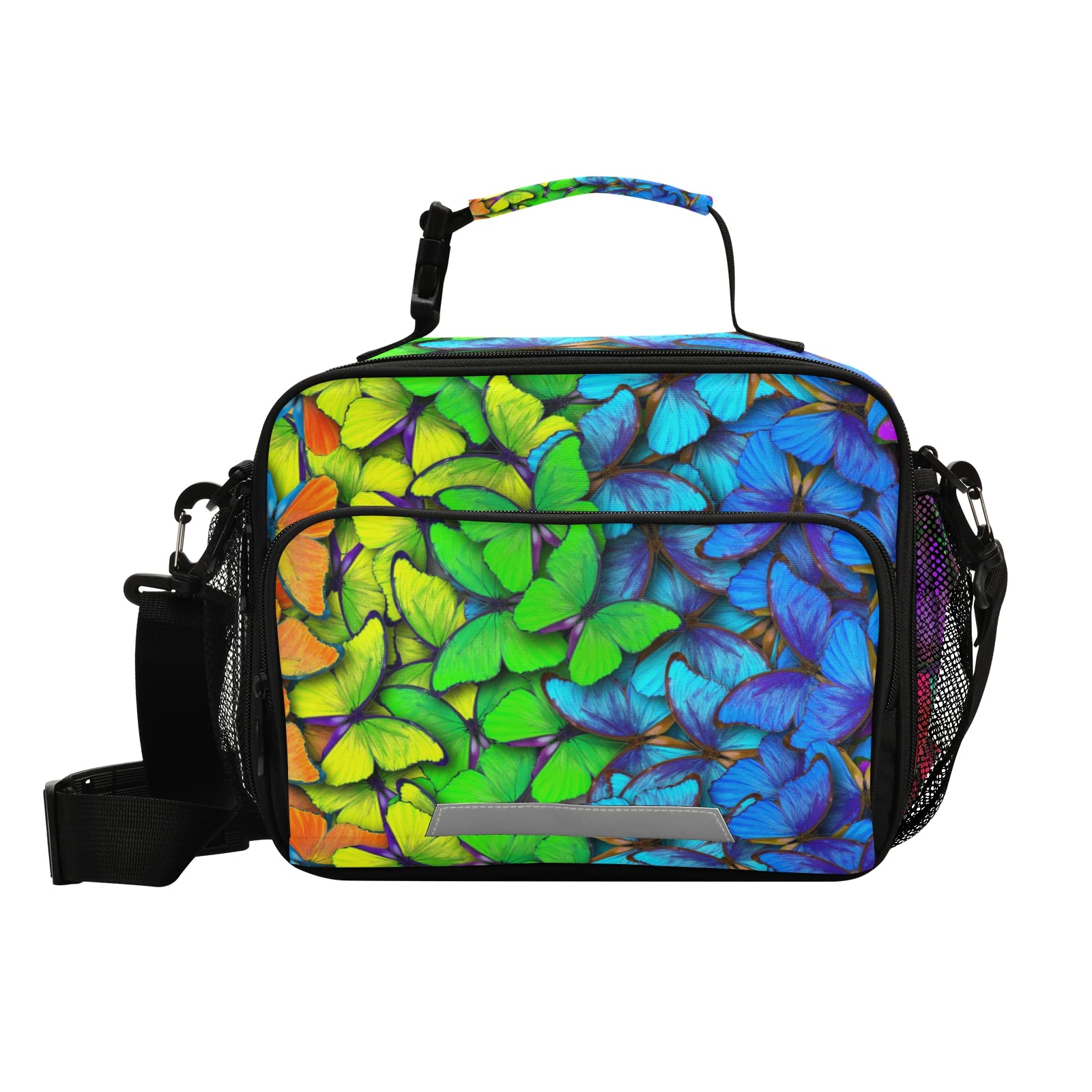 Colorful Rainbow Butterfly Insulated Lunch Box for Kids & Women - Reusable Cute Cooler Bag with Adjustable Shoulder Strap for School, Picnic, Beach, Workout, Travel & Gym