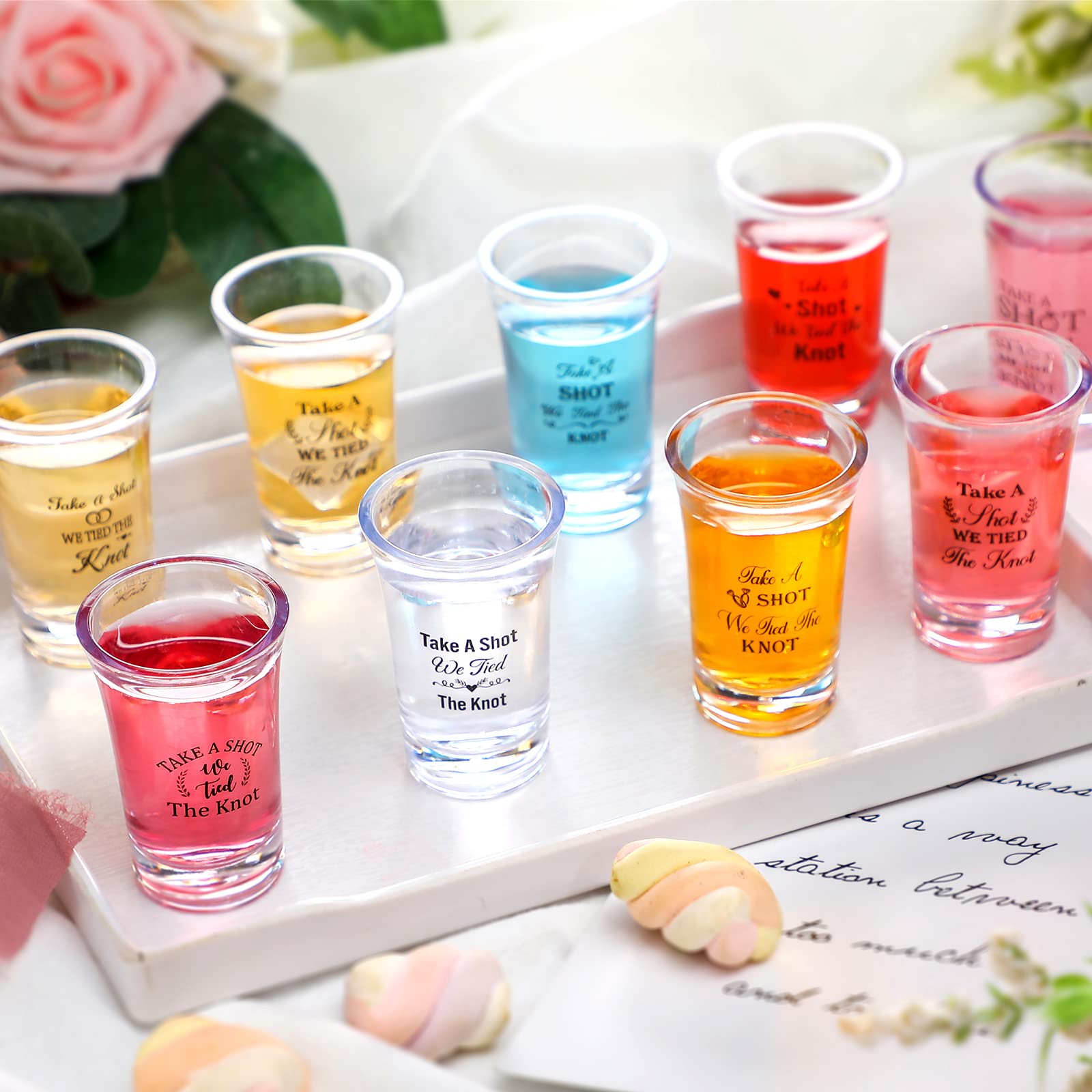 Skylety 144-Piece Acrylic Shot Glass Set - 1.2 oz Wedding Party Favors, Bridal Shower Gifts, 9 Stylish Designs - Perfect for Bachelorette Parties, Rehearsal Dinners & Anniversary Celebrations