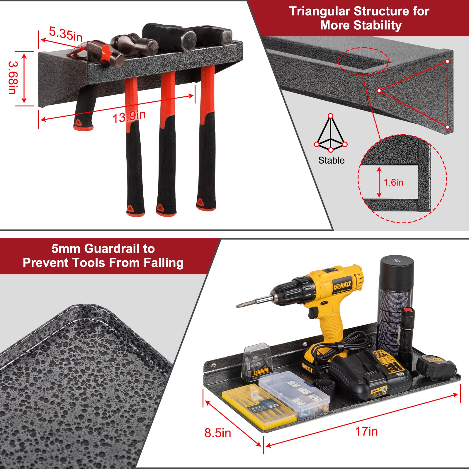 AHOWPD 4-Pack Metal Screwdriver & Plier Organizer Wall Mount - Heavy Duty Hammer Rack, Hand Tool Storage Holder for Garage, Workshop & Workbench | Space-Saving Workshop Organization & Tool Wall Storage Solution