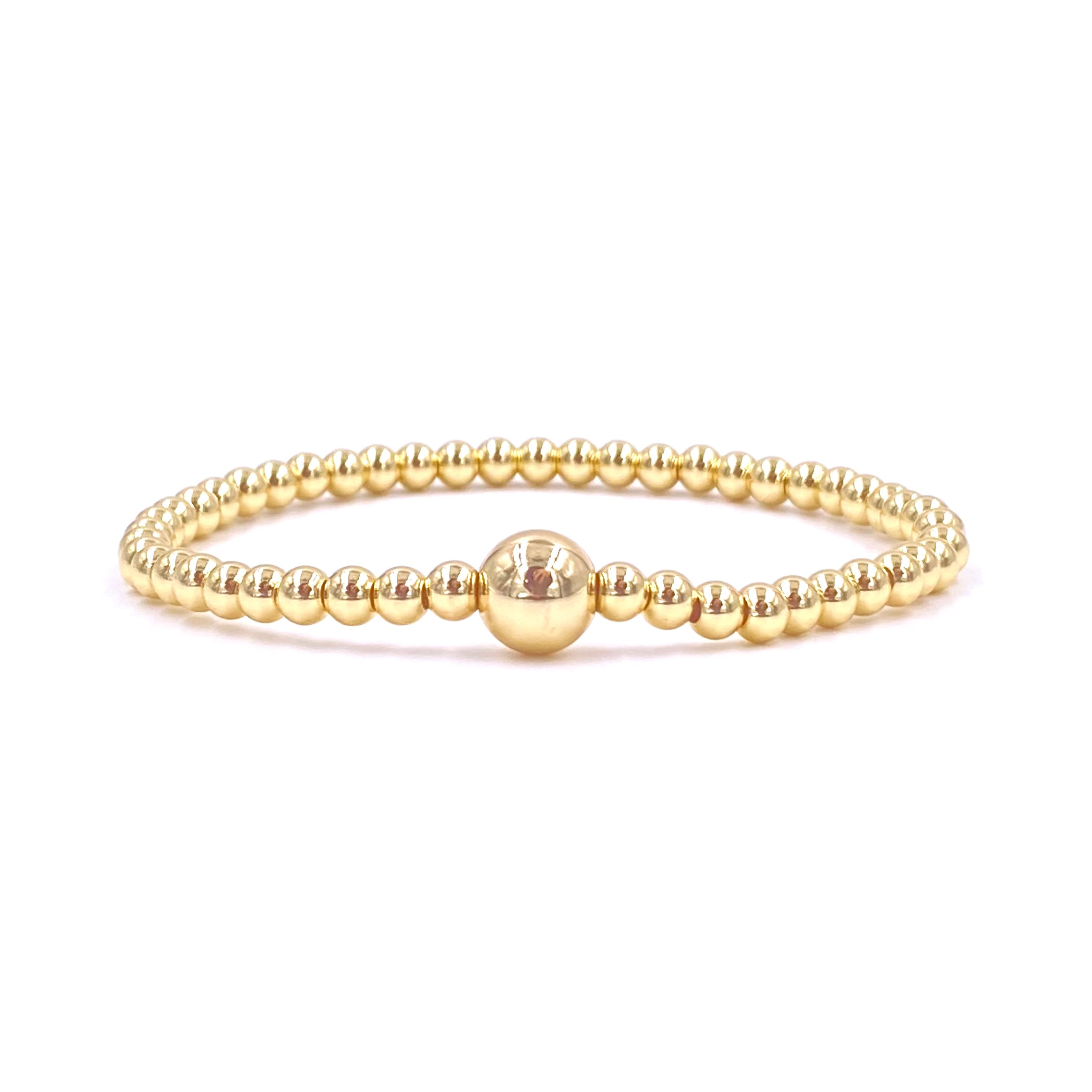 Ashley Gold Stainless Steel Single Ball Beaded Stretch Bracelet for Women - Adjustable Fashion Jewelry for Party, Wedding & Everyday Wear