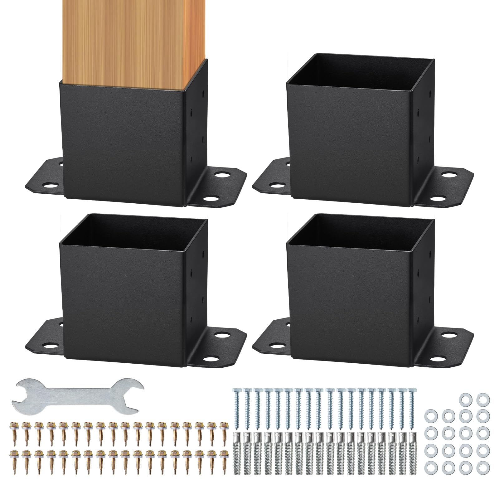 VEVOR 6x6 Post Base 4 Pack - Heavy Duty Powder Coated Black Deck Brackets (5.6