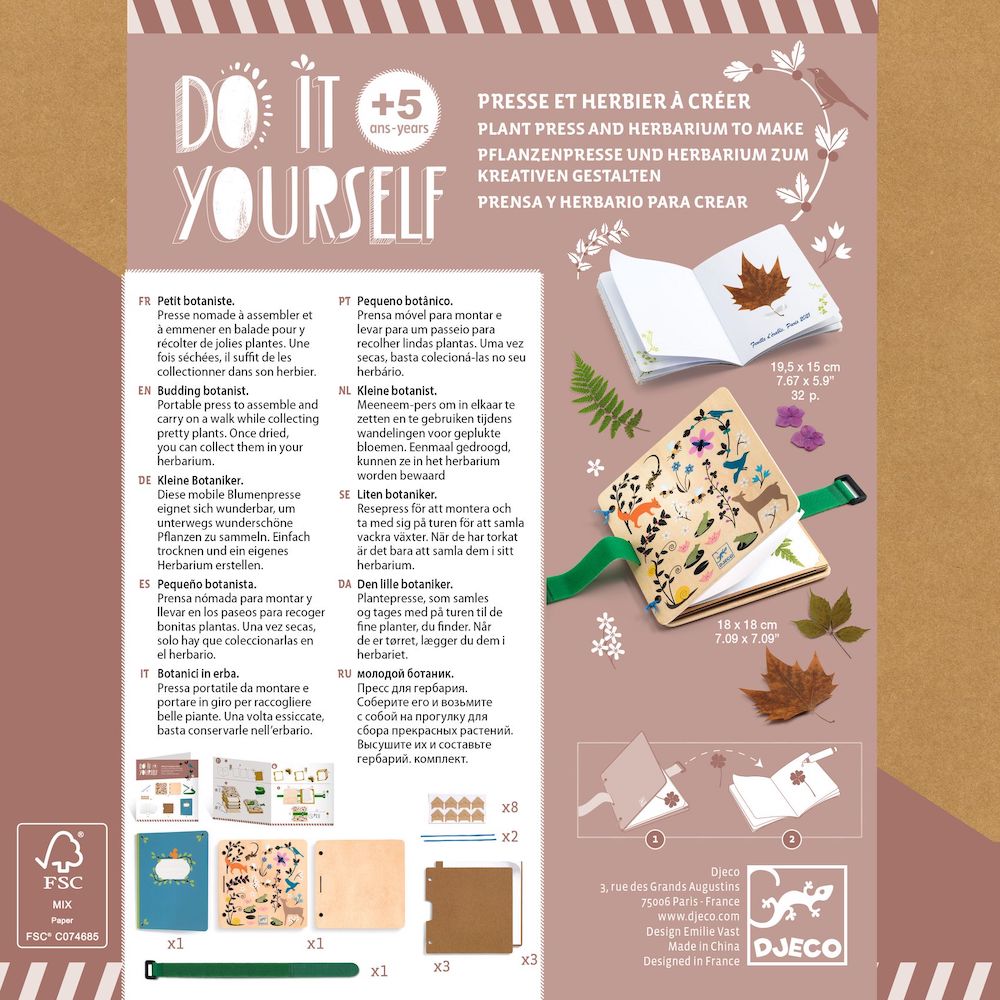 DIY Budding Botanist Flower & Leaf Press Book by Djeco - Botanical Craft Kit for Kids Ages 5+ | Perfect for Nature Exploration, Science Projects & Creative Art Activities