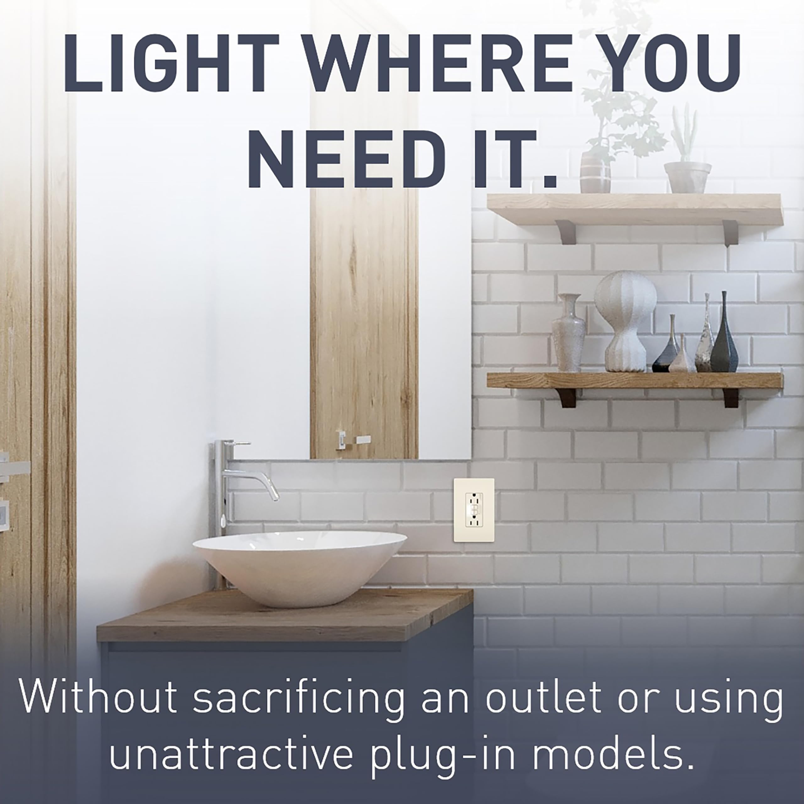 Legrand 15 Amp GFCI Outlet with Night Light - Self-Testing, Tamper-Resistant, Cool Touch LED, Light Almond (1-Pack) - Perfect for Bathrooms, Kitchens & Outdoor Use