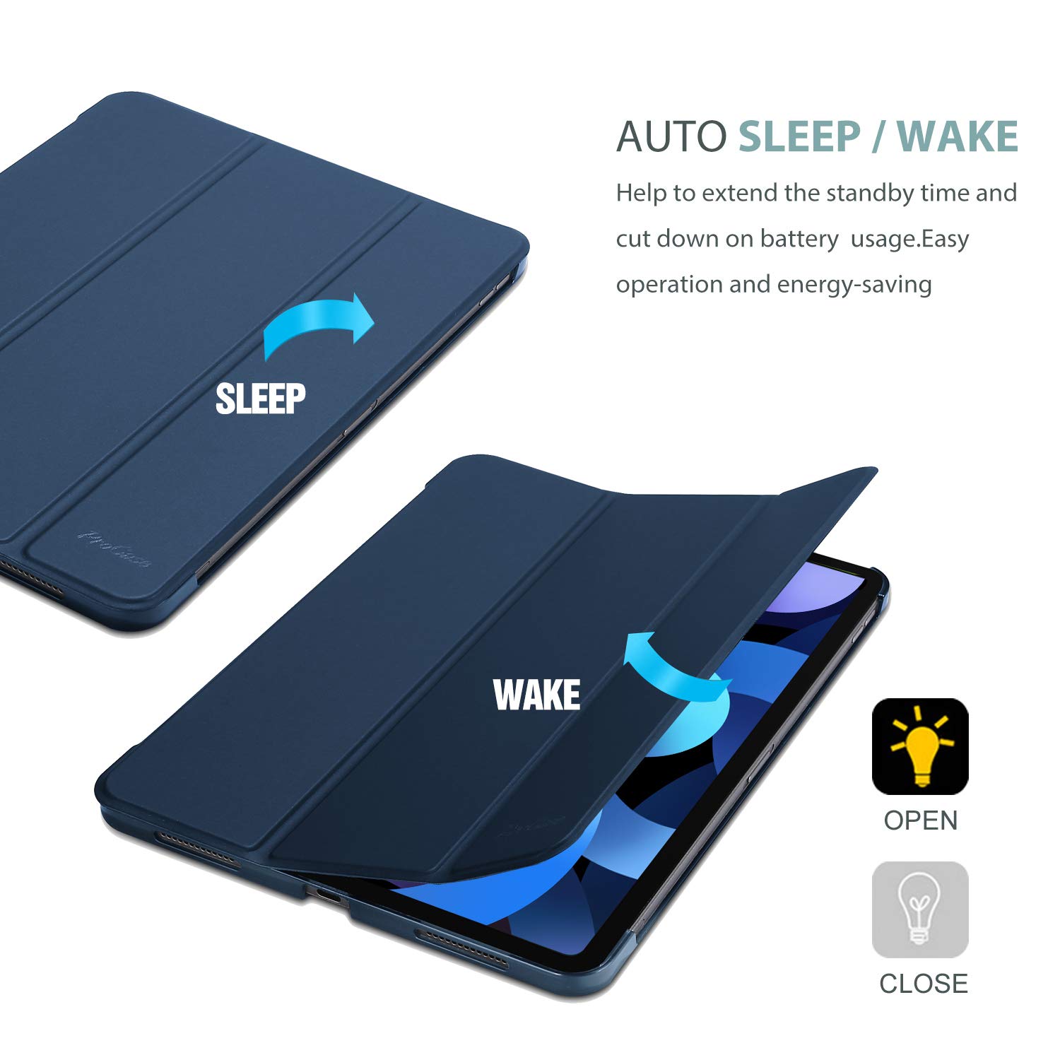 ProCase Protective Case for iPad Air 5 (10.9-inch, 2022/2020 Model) with Smart Cover & Tablet Sleeve - Navy Blue | Perfect for Work, School & Travel Protection
