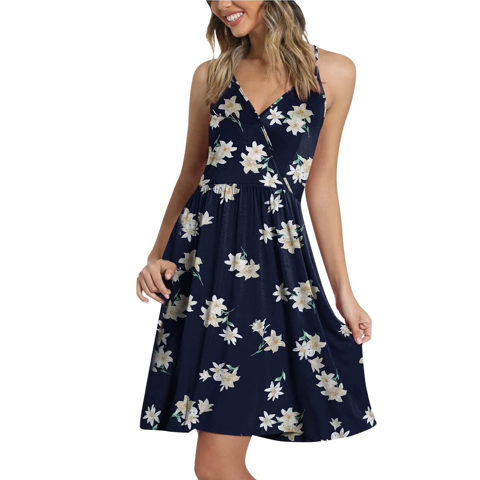 Women's A-Line Swing Sundress - Casual Sleeveless Tank Dress for Vacation & Beach | Petite Midi Dresses for Women | Perfect for Summer Outings, Travel & Poolside Relaxation
