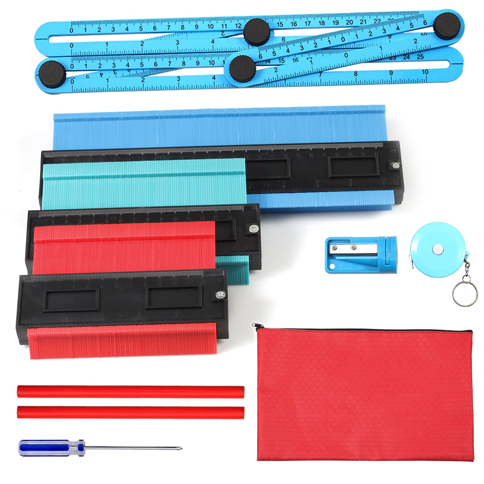 Contour Gauge Duplicator Set (5/6/10 Inch) - Profile Tool with Pencil, Sharpener, Angle Ruler & Screwdriver - Perfect for Woodworking, Tile Installation & DIY Home Projects