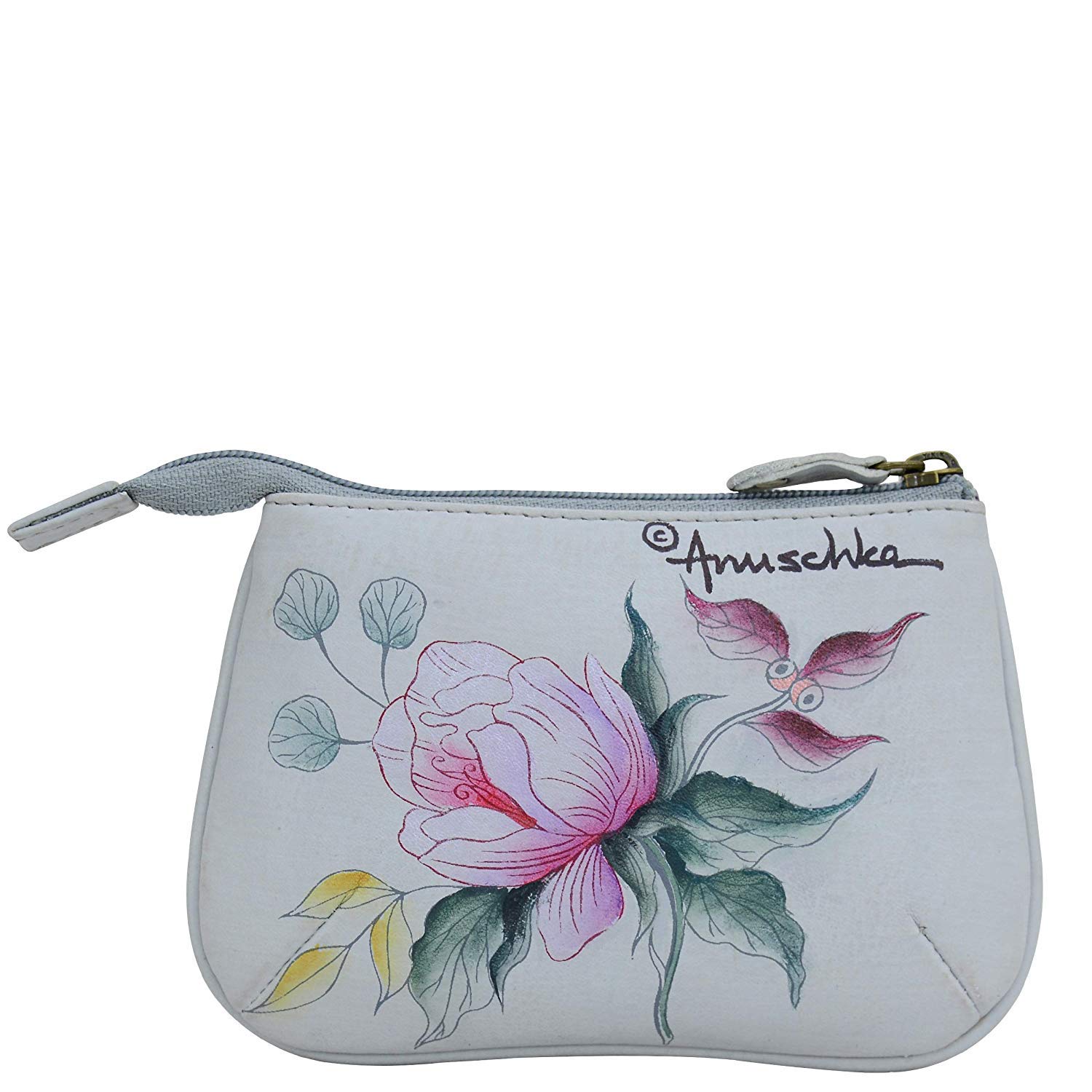 Anuschka Women’s Hand-Painted Genuine Leather Zip Pouch - Stylish Coin Purse & Key Holder with 2 Key Fobs - Perfect for Travel, Daily Essentials & Gift Giving
