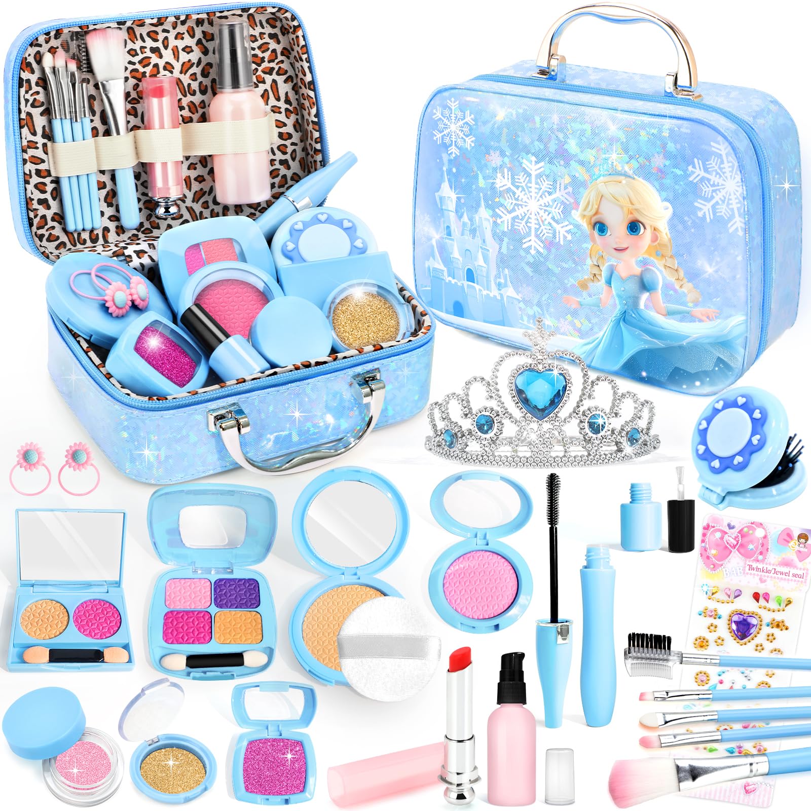 INNOCHEER Pretend Makeup Toy Set for Kids Ages 3-7 - Frozen Themed Play Makeup Kit for Toddlers & Girls (Non-Toxic, Not Real Makeup) - Perfect Birthday Gift & Role Play Dress Up Accessories for Preschoolers